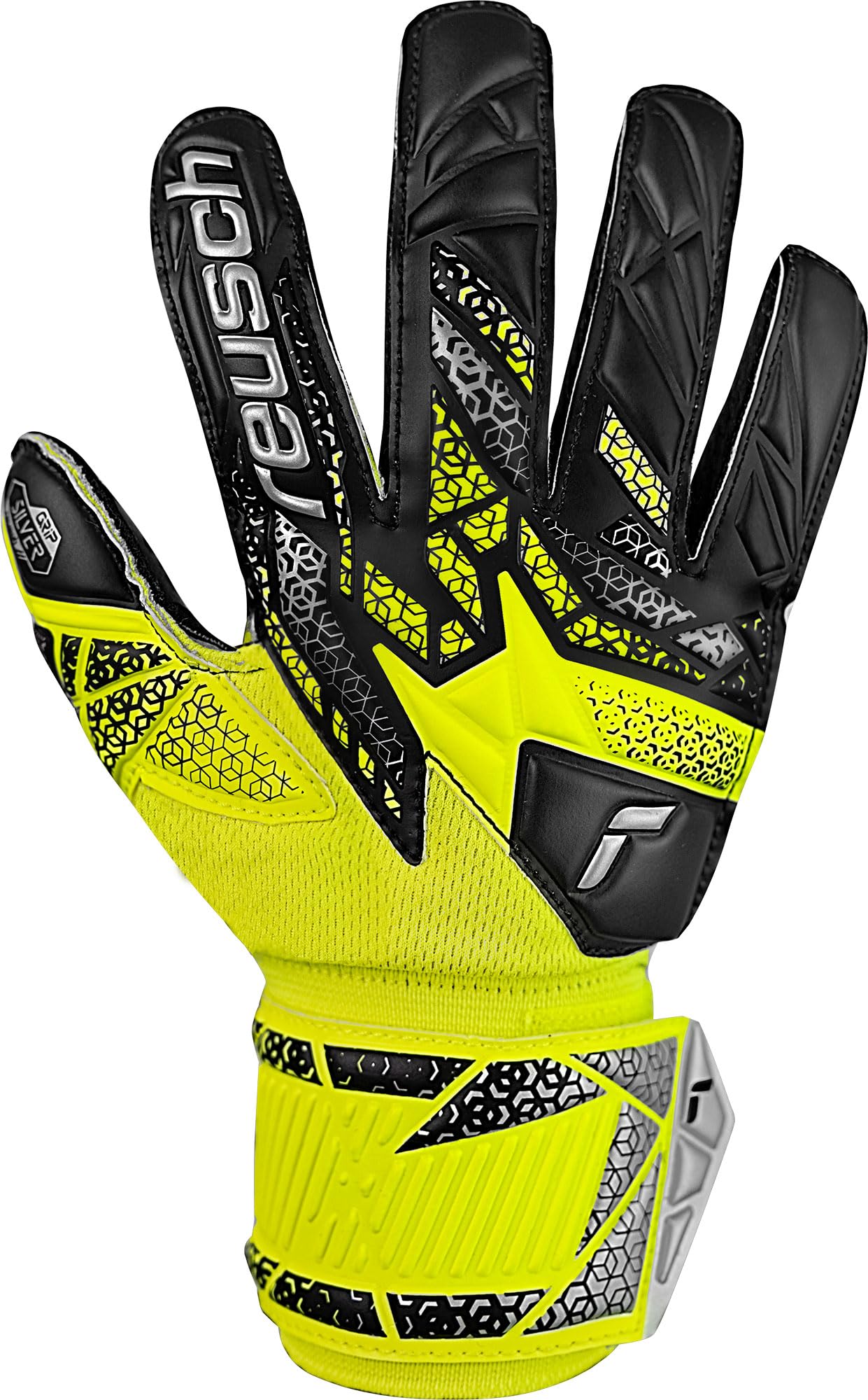 Reusch Torwarthandschuhe Kinder Jugendliche |starker Grip, ergonomische Passform & maximale Stabilität | für Training & Spiel | Naturrasen & Kunstrasen | Größe 3-8 | Attrakt Silver Junior