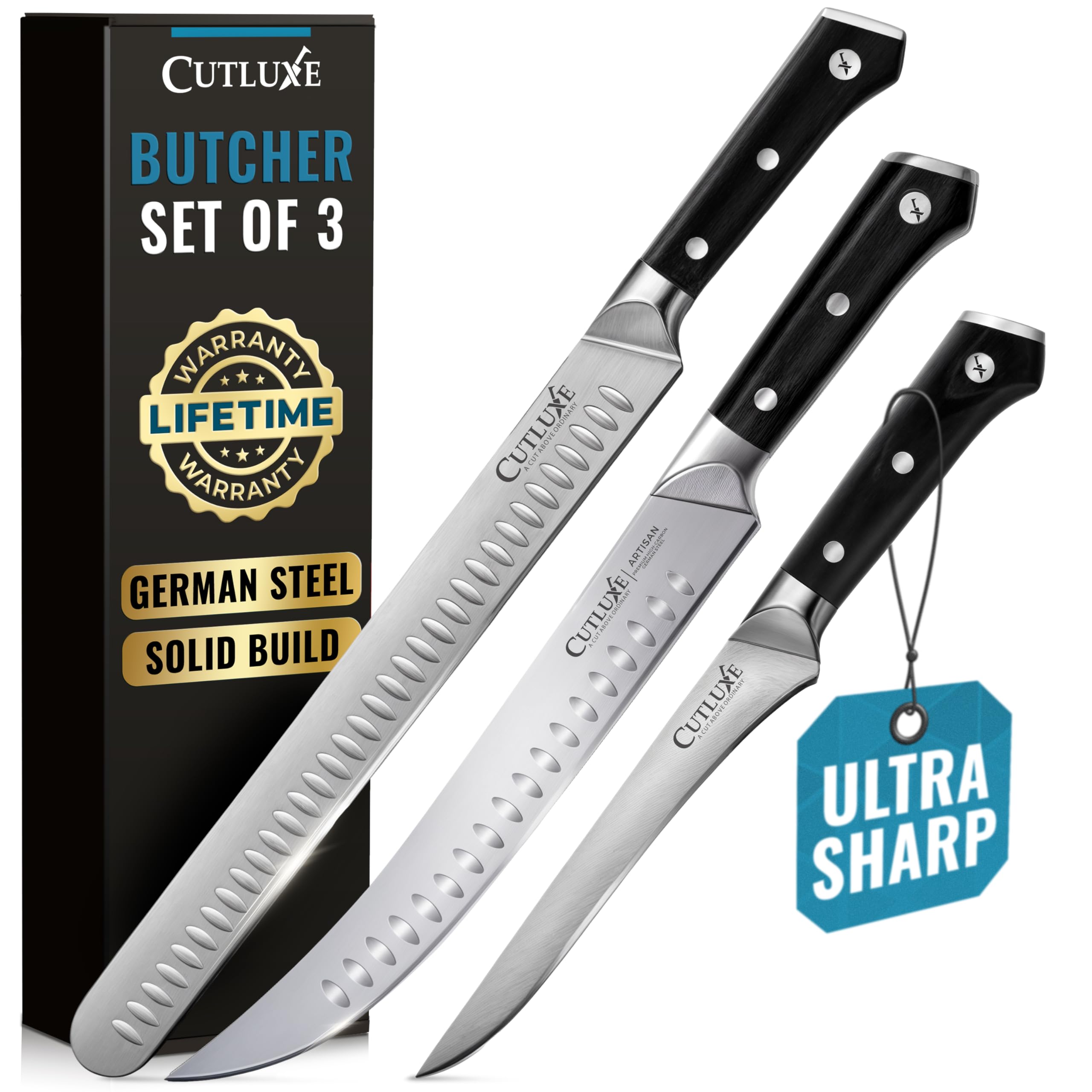 Cutluxe Butcher Knife Set – BBQ Brisket, Breaking & Boning Knife – Slicing Carving Knife Set for Meat Cutting, Ultra Sharp German Steel, Full Tang, Ergonomic Handles, Grilling Gifts for MenClimatePartner certified