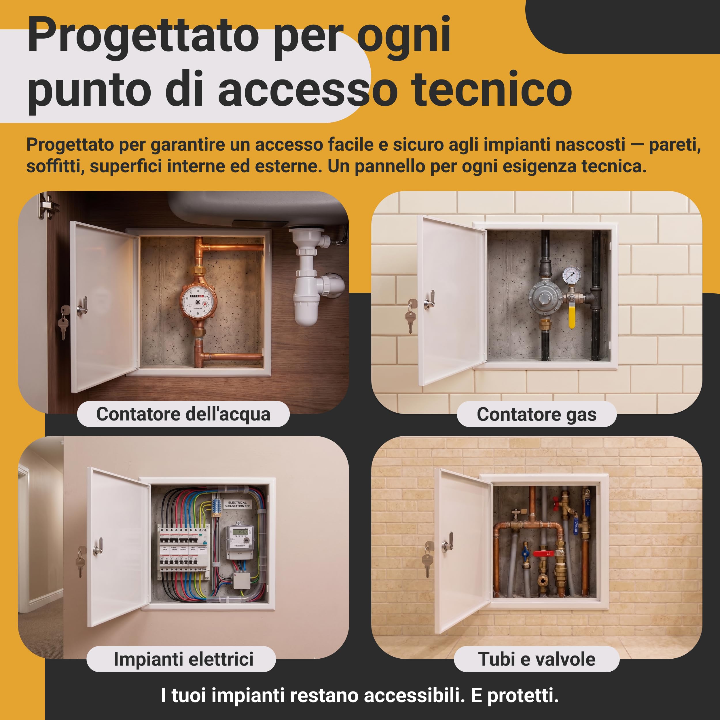 Sportello Ispezione Metallo 40x60 cm con Serratura a Chiave - Sportello Contatore Gas ed Elettrico per Parete e Soffitto - Pannello Accesso Tecnico per Contatore, Caldaia e Manutenzione