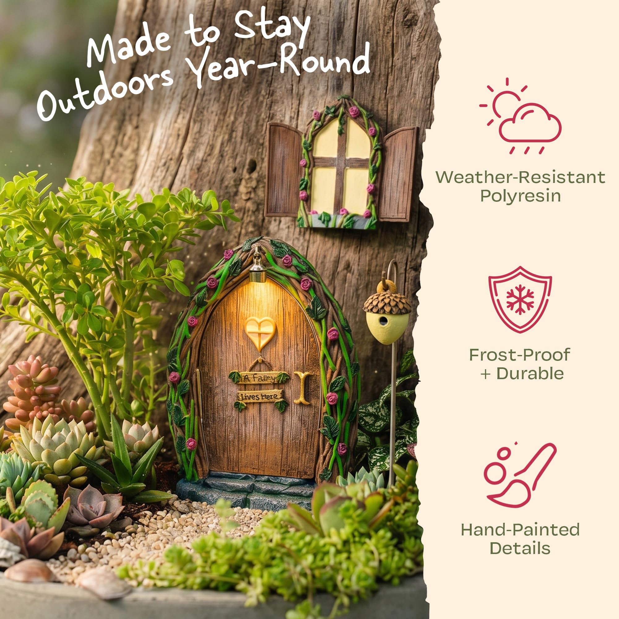 Tree Poetry Juego de Puerta y Ventana de Hadas para árboles, Kit de jardín de Hadas con luz, decoración