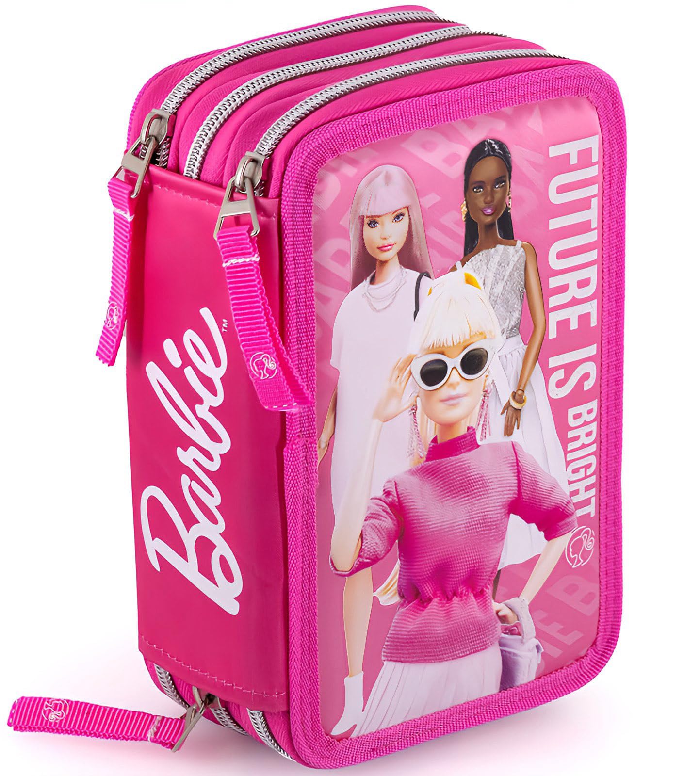 Clondo Estuche Triple Relleno para Niñas, para Barbie Fan, 45 Accesorios Escolares, Plumier 3 Cierres, Compartimentos Organizados, Lápices de Colores, Marcadores, Pegamento, Tijeras