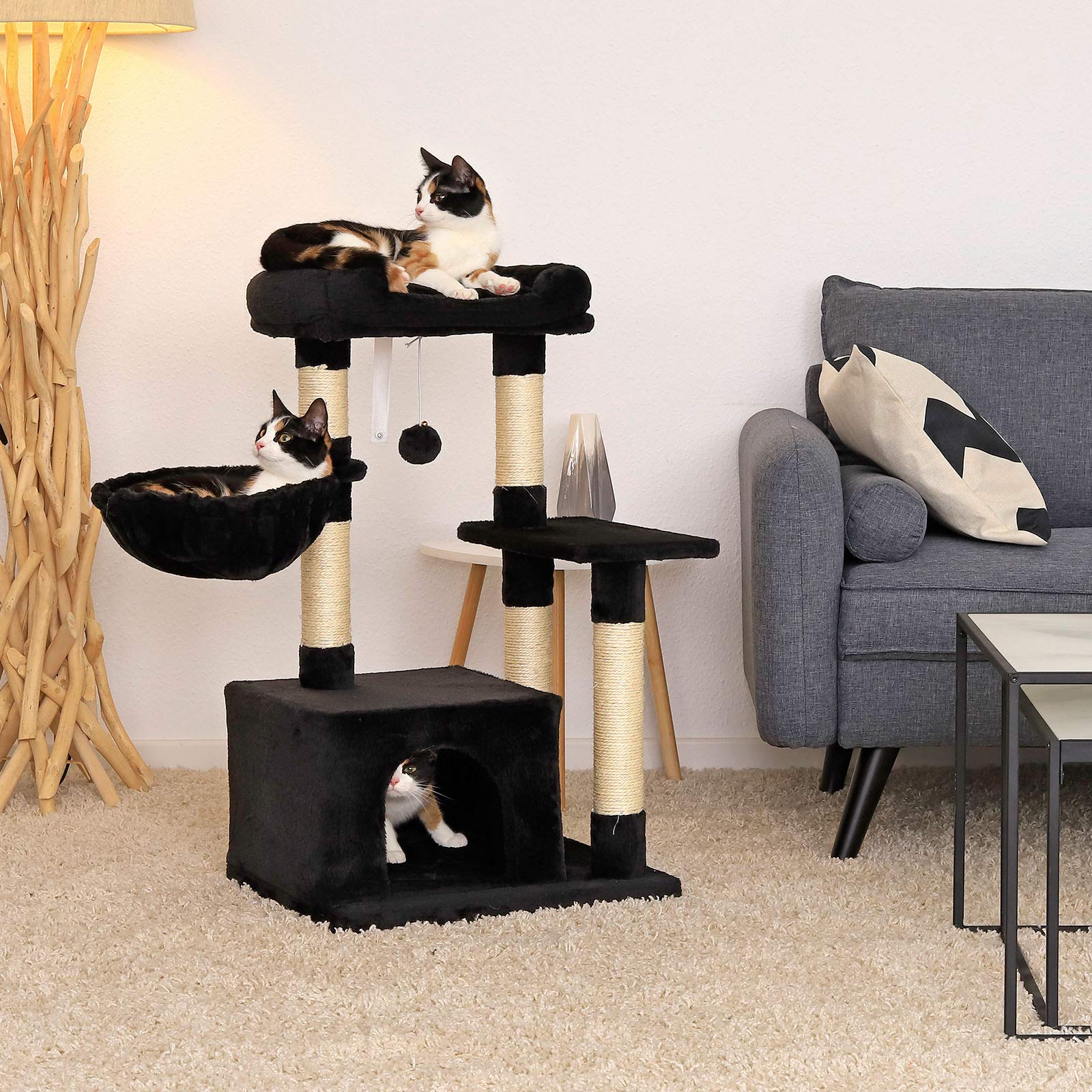 lionto Tiragraffi per Gatto Albero Tiragraffi Gatto Gioco Giocattolo Gatti Altezza 85 cm (Nero)