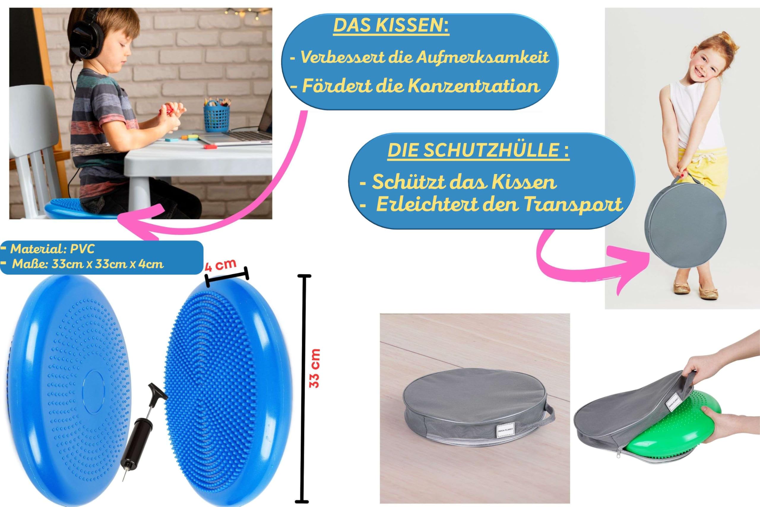 ADHS Kissen für Kinder & elastische Bänder | Maximieren Sie die Konzentration | Kanalisieren Sie Hyperaktivität | Sichere Anpassungsfähigkeit | Erfüllung im Alltag