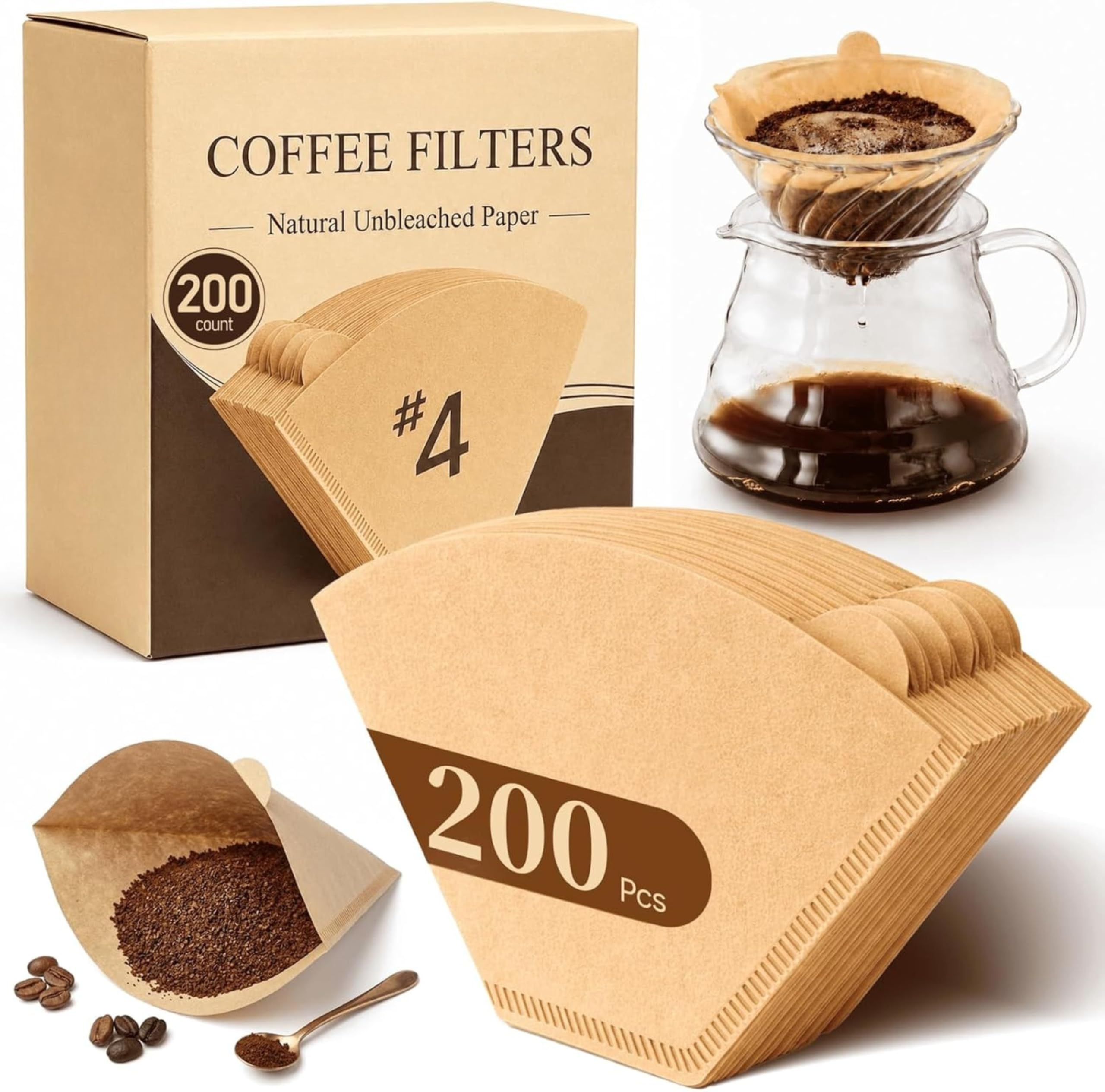 200 Count Cone Coffee Filters, Natural Unbleached Paper Coffee Filter Papers for Pour Over & Drip Coffee Makers, Fits 8-12 Cup Brewers, Leak Resistant (Brown)-image-48