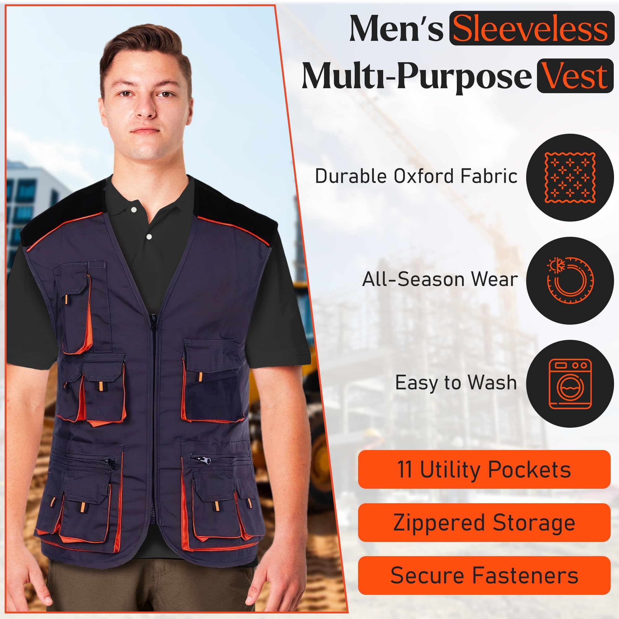 Gilet de travail pour homme en extérieur avec de nombreuses poches, gilet de montage pour homme, idéal pour les techniciens, les travailleurs de construction, le portail de chien, la pêche, le safari