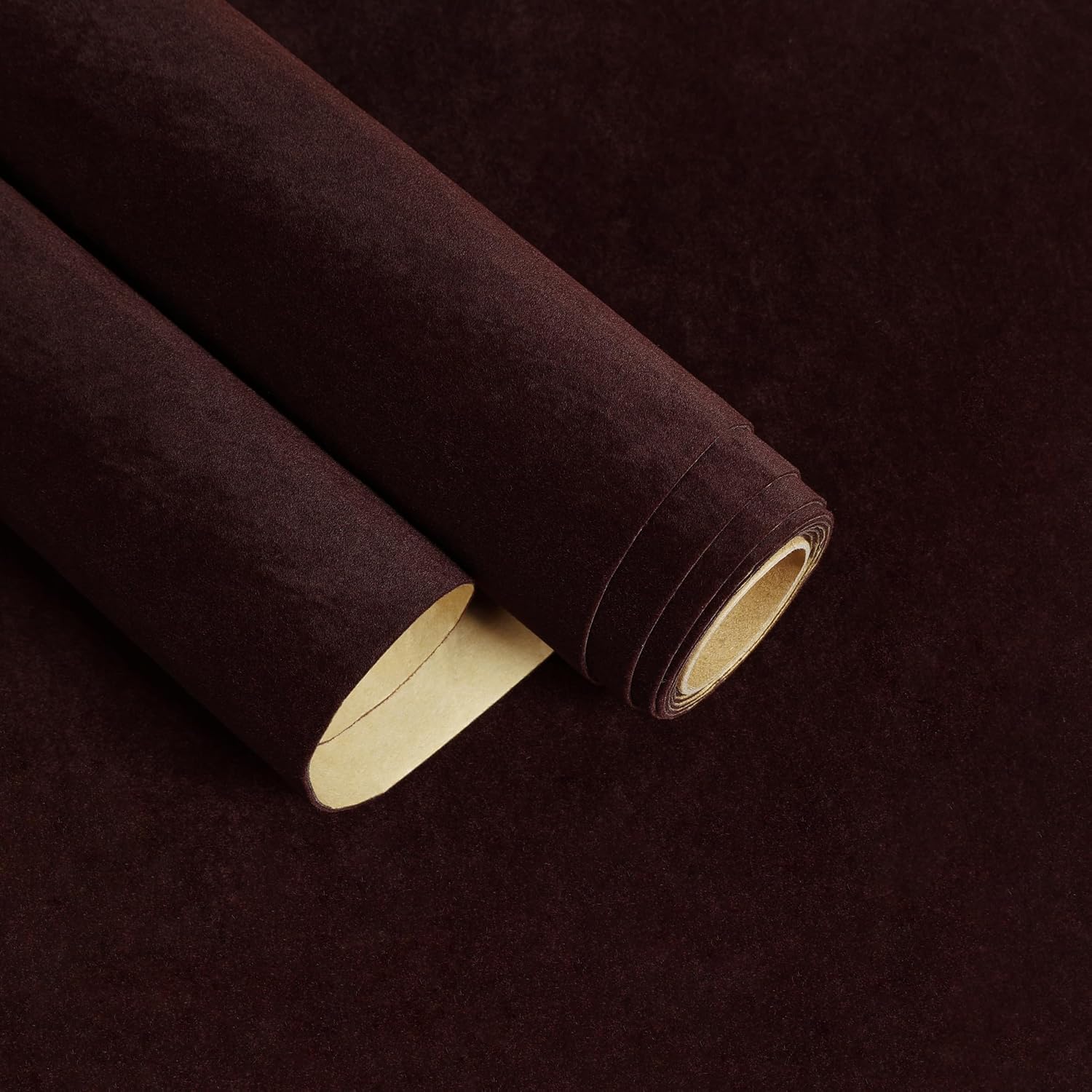 Mahogany Brown Velvet Drawer Liner Self Adhesive Flocked Velvet Fabric Wallpaper Peel and Stick Soft Flocking Contact Paper 15.7"x160" Thick Felt Liner for Jewelry Box Dresser Shelf Liners