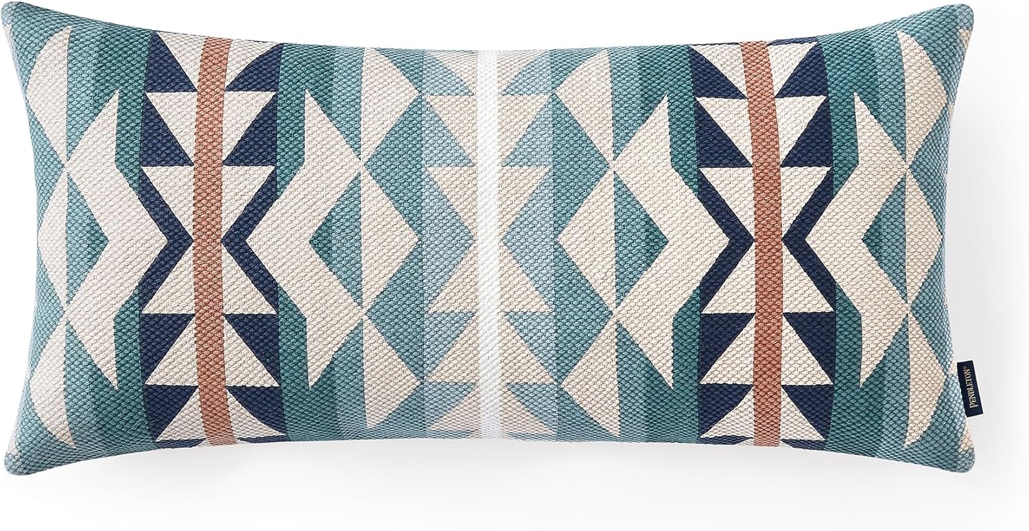 PENDLETON 29826 Medicine Bow Lumbar Pillow Geometric Breathable Cotton Plush Soft Pillowcase for Sofa, Couch and Bed, Southwestern Home Decor, 14x30 inches, Tan