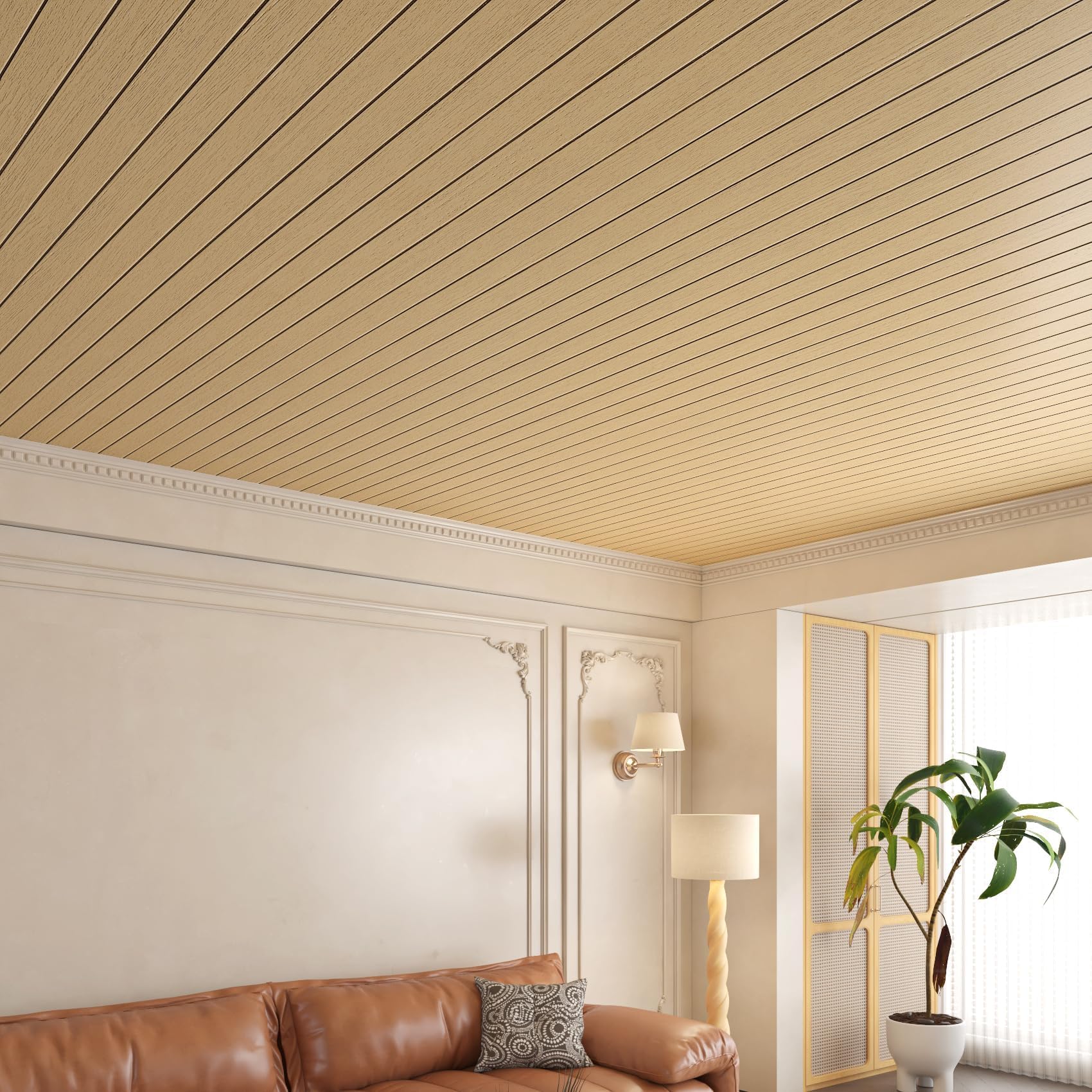 Yenhome Paneles 3D de Madera Decorativos Paneles para Pared Roble 90x500cm Vinilo 3D Adhesivo Pared Efecto Madera PVC Panel Acustico Decorativo Adhesivos Roble para Salon Dormitorio Garaje Cocina
