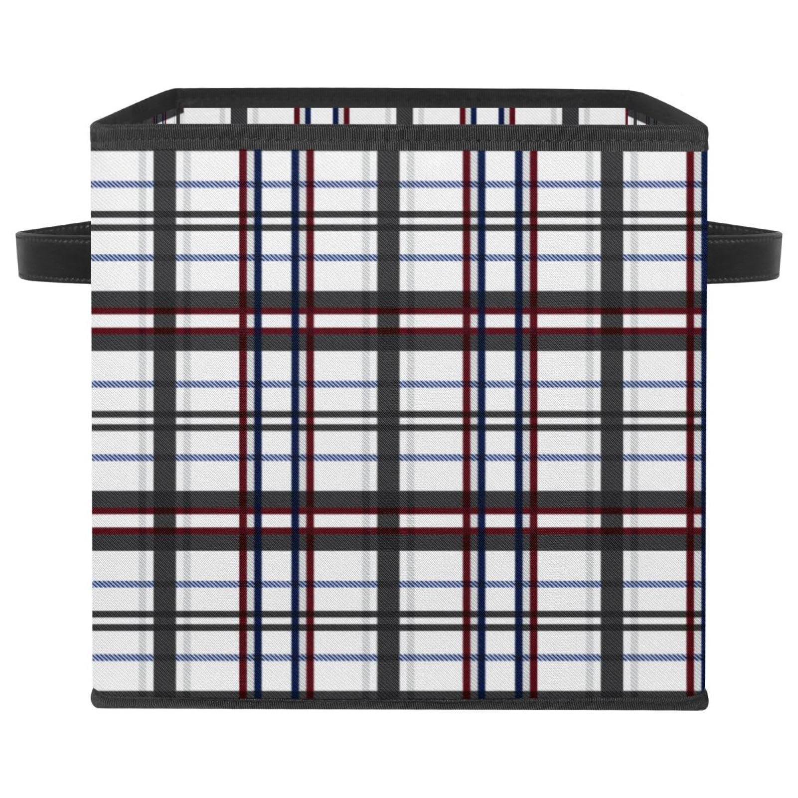 Boîte de rangement pliable motif tartan écossais cube en tissu avec poignées pour armoire