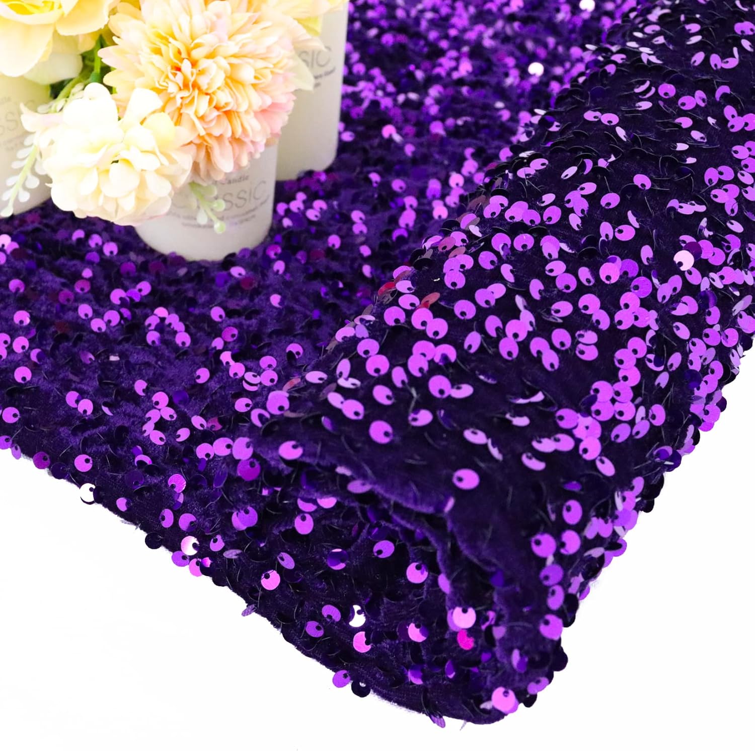 FUHSY Sequin Velvet Fabric Purple Fabric 10 Yards Glitter Stretchy Fabrics by The Yard Royal Purple Sequined Fabric Sparkly Mermaid Fabrics Decorative for Sewing Quilting DIY Crafts