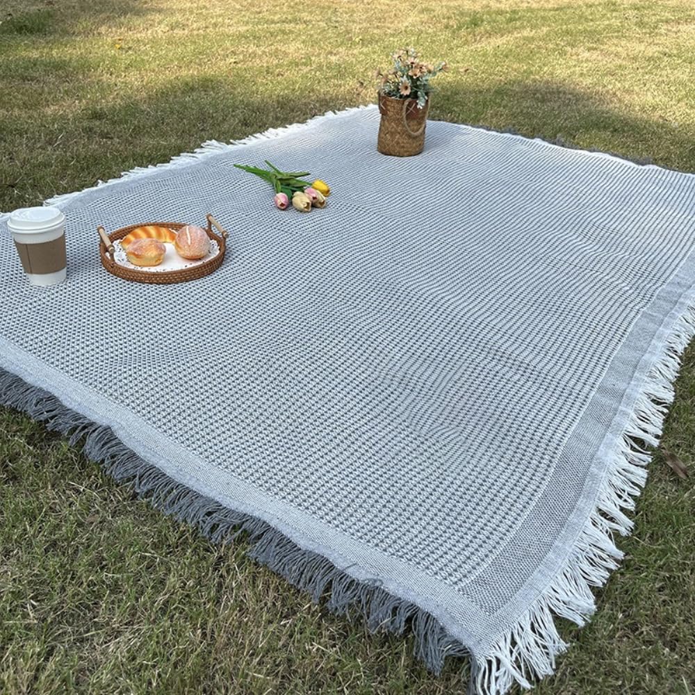 Manta de picnic con flecos para playa, multifuncional, para sofá, lavable, para salón, tienda de campaña, pícnic, playa, parque, gris, 180 x 230 cm