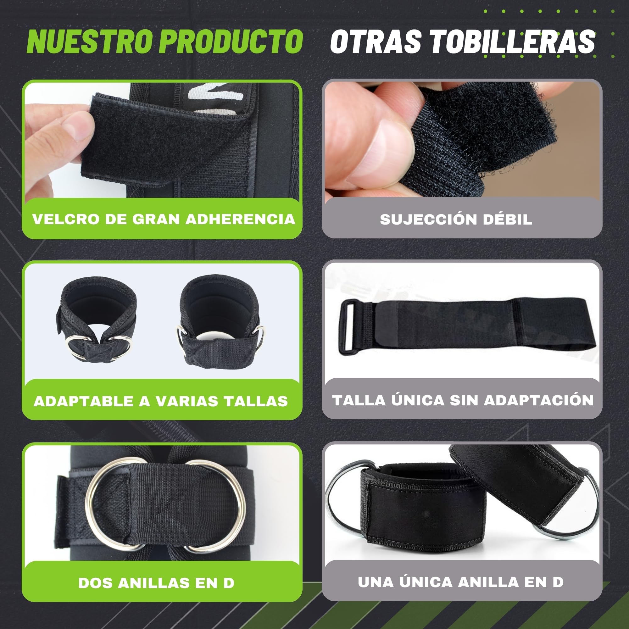 Tobilleras Poleas Gym para Hombre y Mujer + Bolsa de Almacenamiento + 2 Mosquetones - Fitness Accesorios - Accesorios Gym - Gluteos Ejercicio