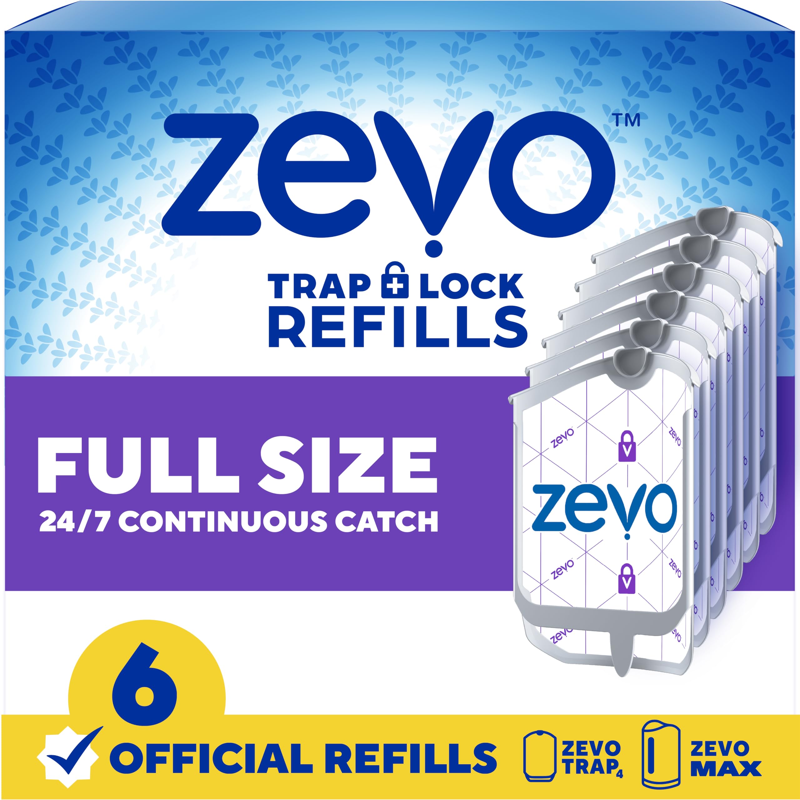Zevo Flying Insect Trap Refill - Zevo MAX & Standard Indoor Flight Wrap - Traps Beech, House Flies and Fruit Flies - Easy to Use - Mess Free Disposal (6 Refill Cartridges)