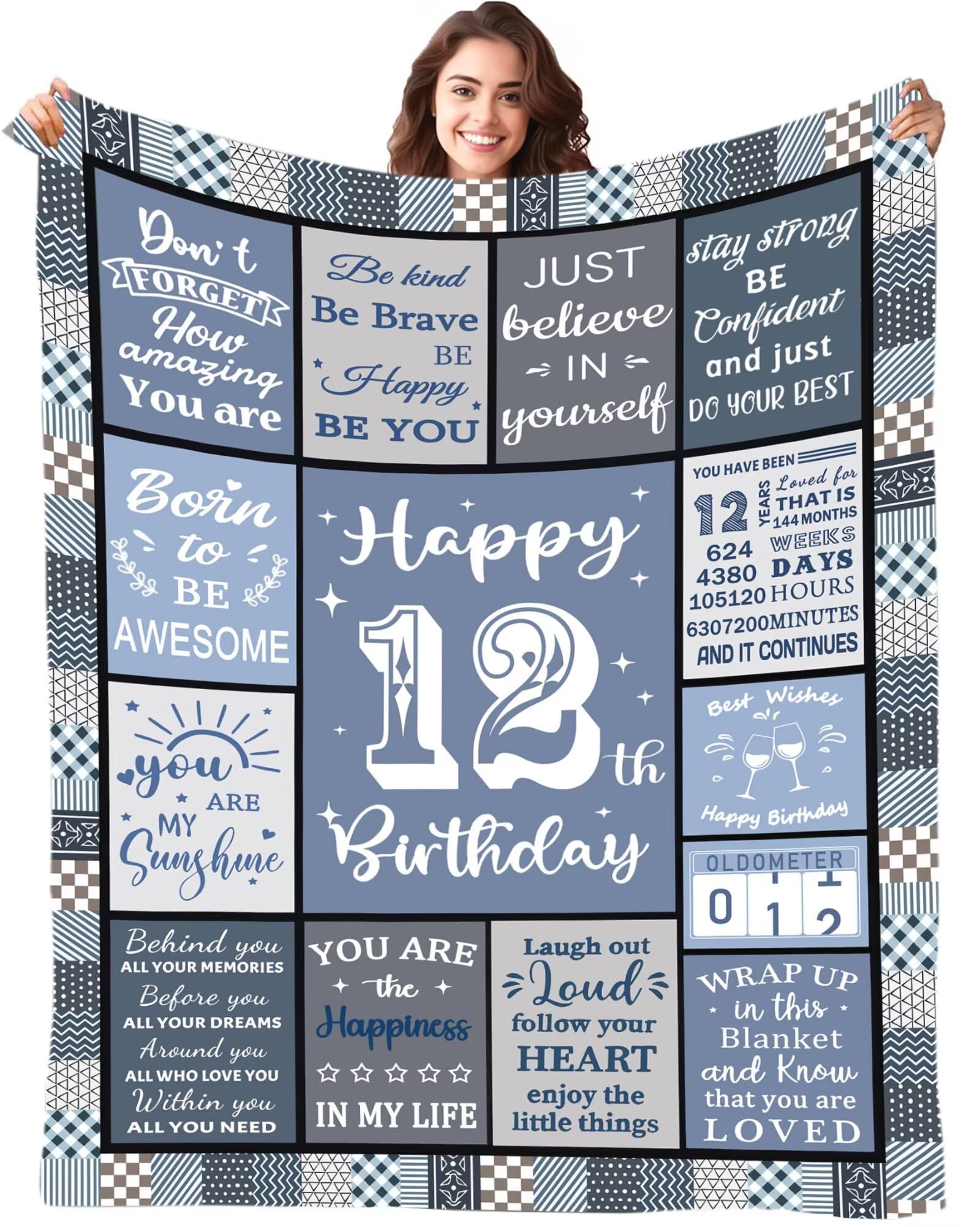 Fecifte Girls 12Th 12 Years Old Birthday Blanket Gifts For Boys - Personalised Birthday Flanell Blanket Gifts For 12 Years Old Boys Daughter Son Best Friends, Bestie, Sister, Niece 50"X60"