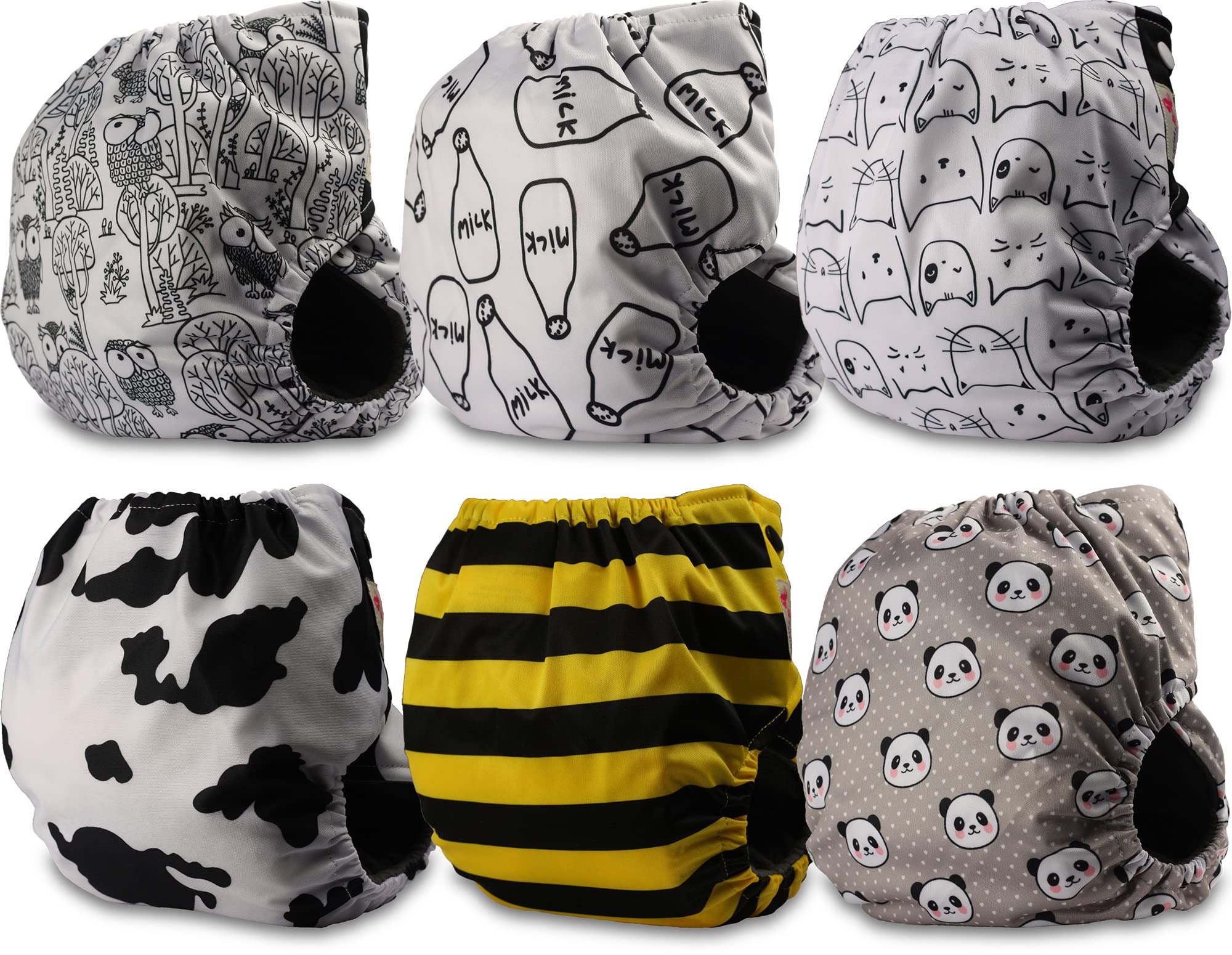 Littles & Bloomz Wiederverwendbare Windeln Baby Pocket Stoffwindel Charcoal Druckknopf 6 Windeln BCP-0602