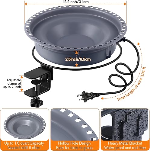 Miniatura 5 de Saillong Baños térmicos para pájaros para exteriores para invierno con control de termostato, potente calentador de baño de pájaros de 75 W para