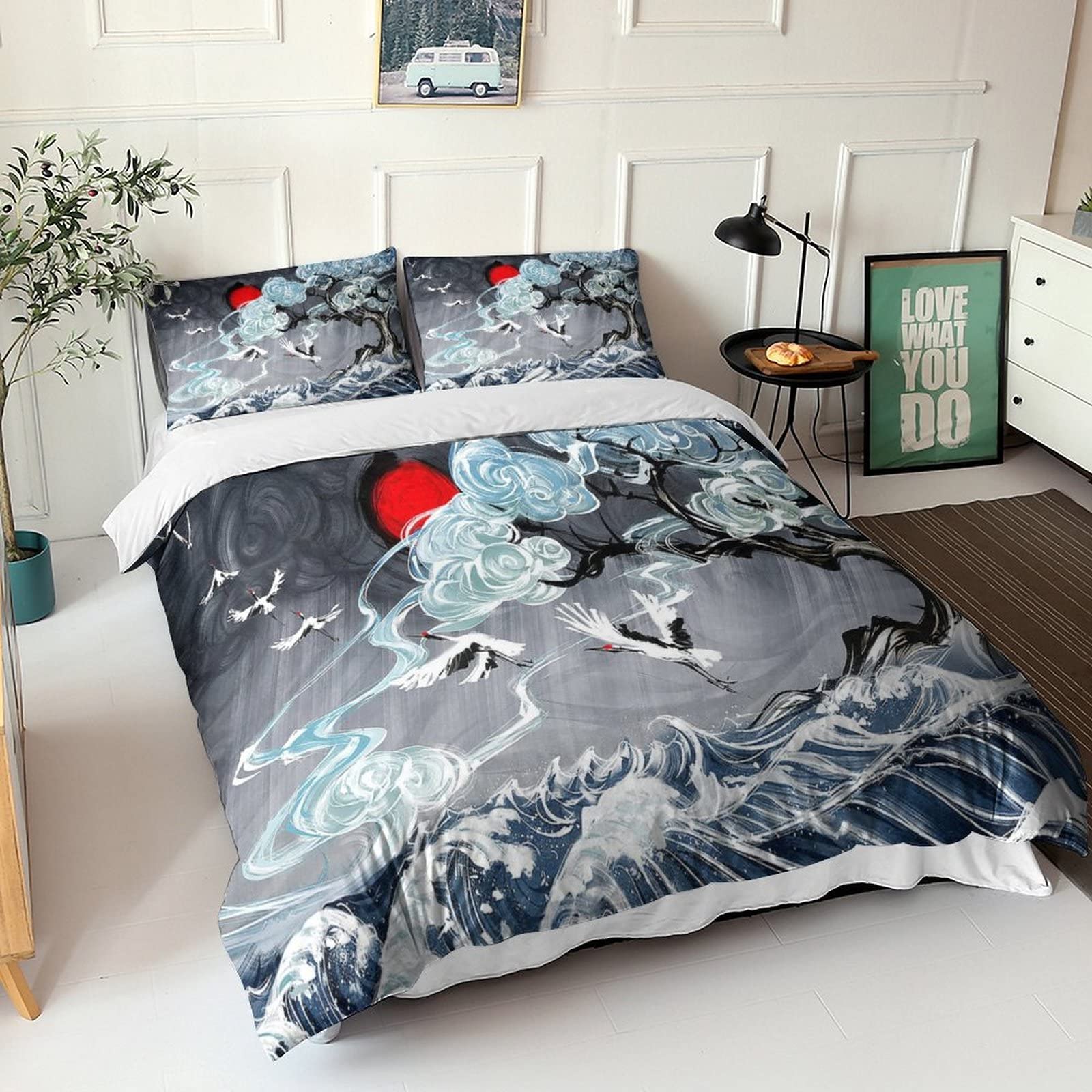 Copripiumino Stile Giapponese Ukiyo-e 3D – Poliestere E Cotone, King 220x240 Cm
