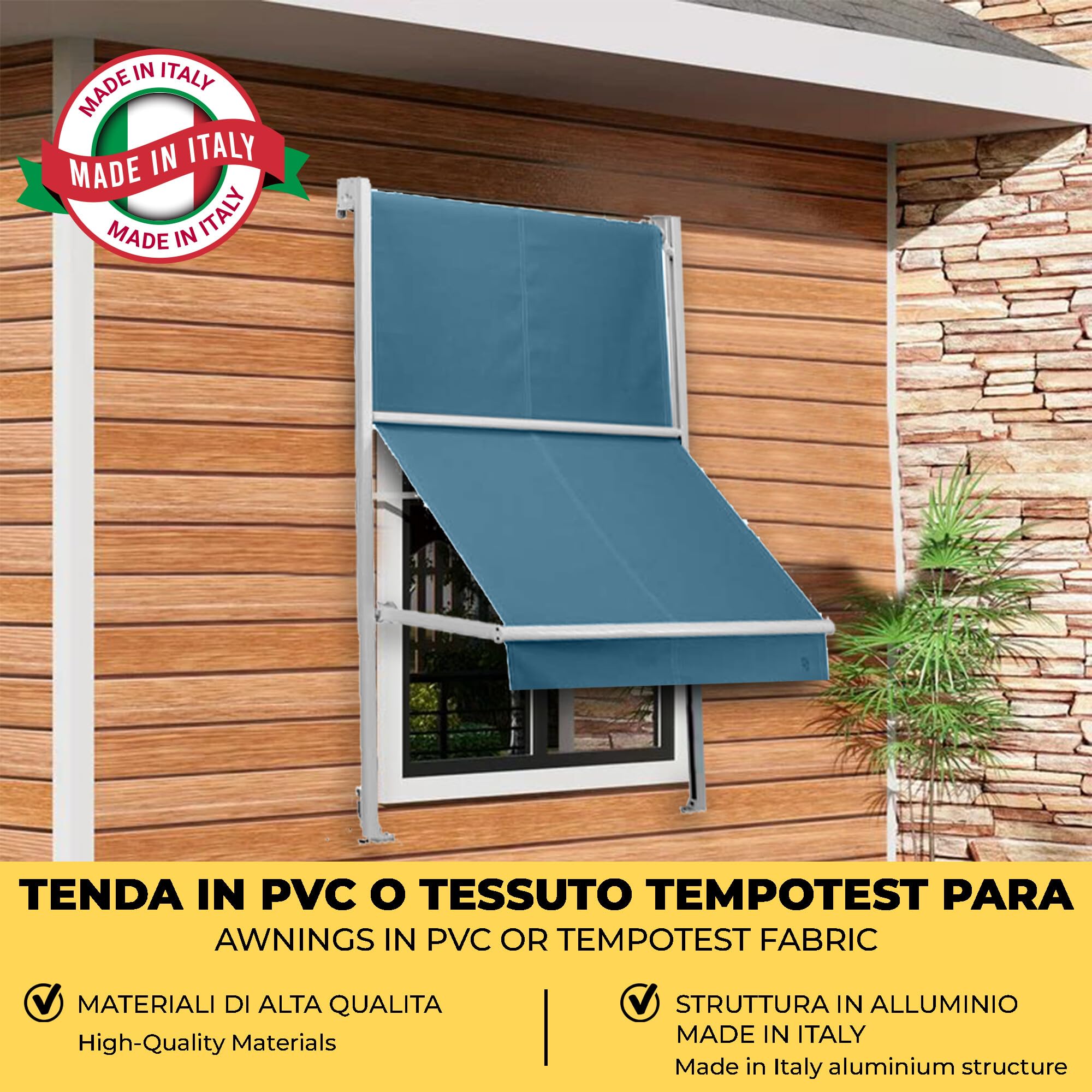 Tenda da Sole Per Balcone a Caduta Mod. Genova con Guide Laterali, Personalizzabile, Tessuto Tempotest Para’ o PVC diversi colori. Tenda a Caduta Motorizzata o Manuale (LARGHEZZA DA 121 CM A 200 CM)