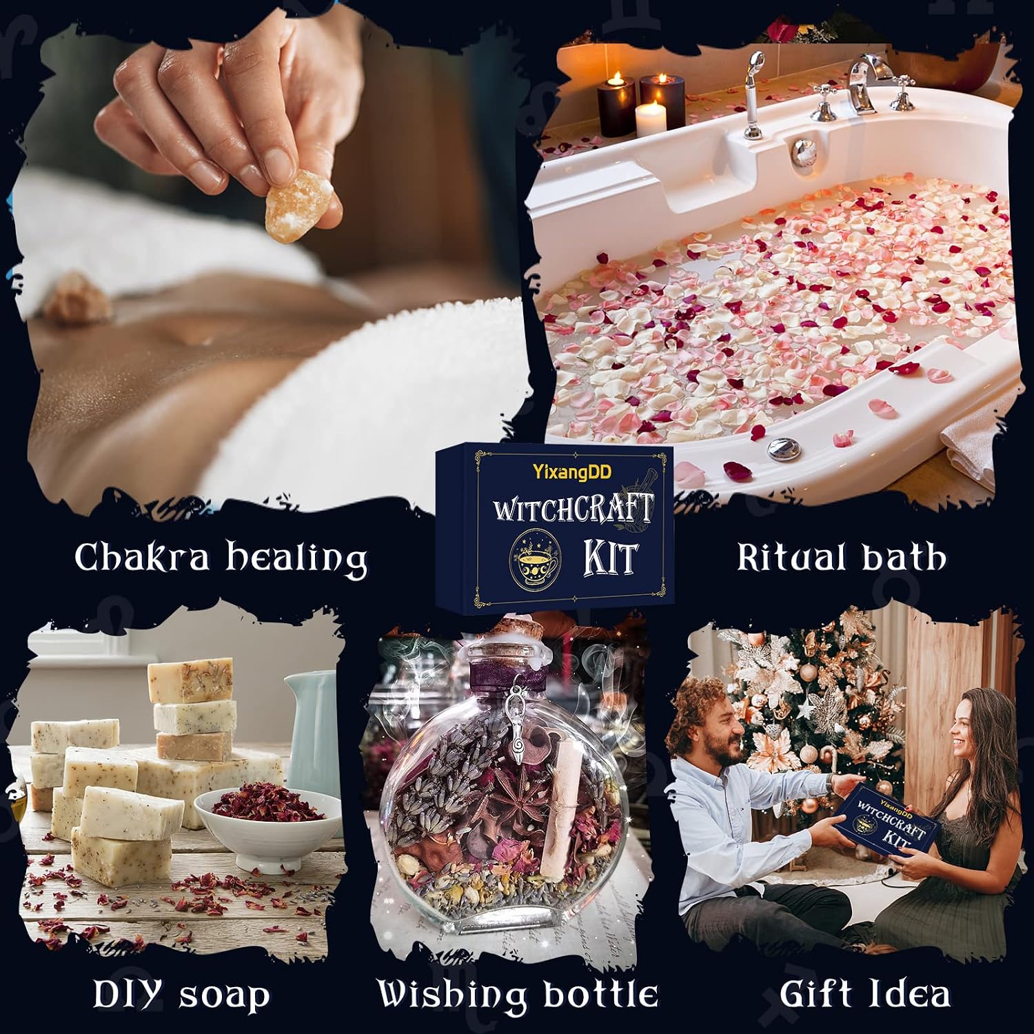 Witchcraft Supplies kit 60PCS -Witch Stuff Spell Kit - Witchcraft Supply kit with Spell Candles,Witchcraft Herbs, Crystal Pendulums,Parchments,Mini Crystal Balls - Witch Starter Kit