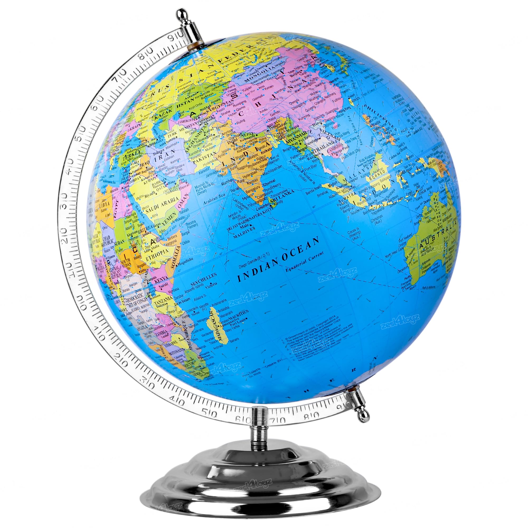 Zest 4 Toyz Educational Globe - 12 Inch Height Metal Base World Globe STEM STEAM Educational Globe for Kids Political World Globe - Ball Diameter 8Inch, Height 12 Inches (Pack of 1)
