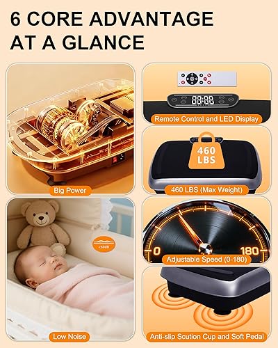 Miniatura 4 de Vibration Plate Machine,180 Speeds Shake Plate for Lymphatic Drainage Weight Loss, Vibrating Fitness Platform 460LB Capacity Whole Body Workout with