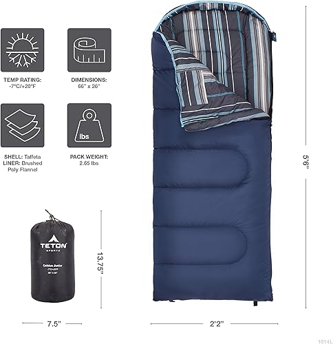 Miniatura 9 de Teton Sports saco de dormir Celsius Junior para niños de -7C+20F, con bolsa para transportarlo