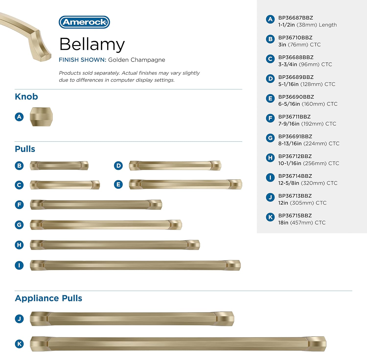 Amerock Bellamy 5-1/16 inch (128mm) Center-to-Center Golden Champagne Cabinet Pull, BP36689BBZ