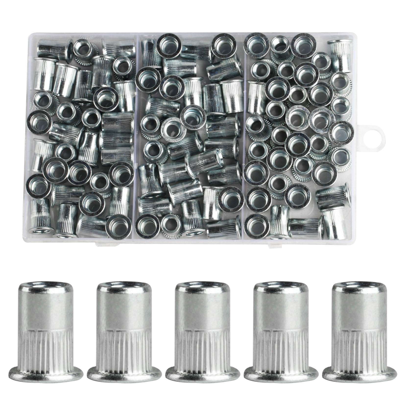 100 Pezzi Rivetti Filettati, M8 Inserti Filettati Dado, Kit di Dadi per Rivetti Ciechi a Testa Piatta in Metalliche, Manicotti Filettato per Legno Tubi di Piastre Metalliche