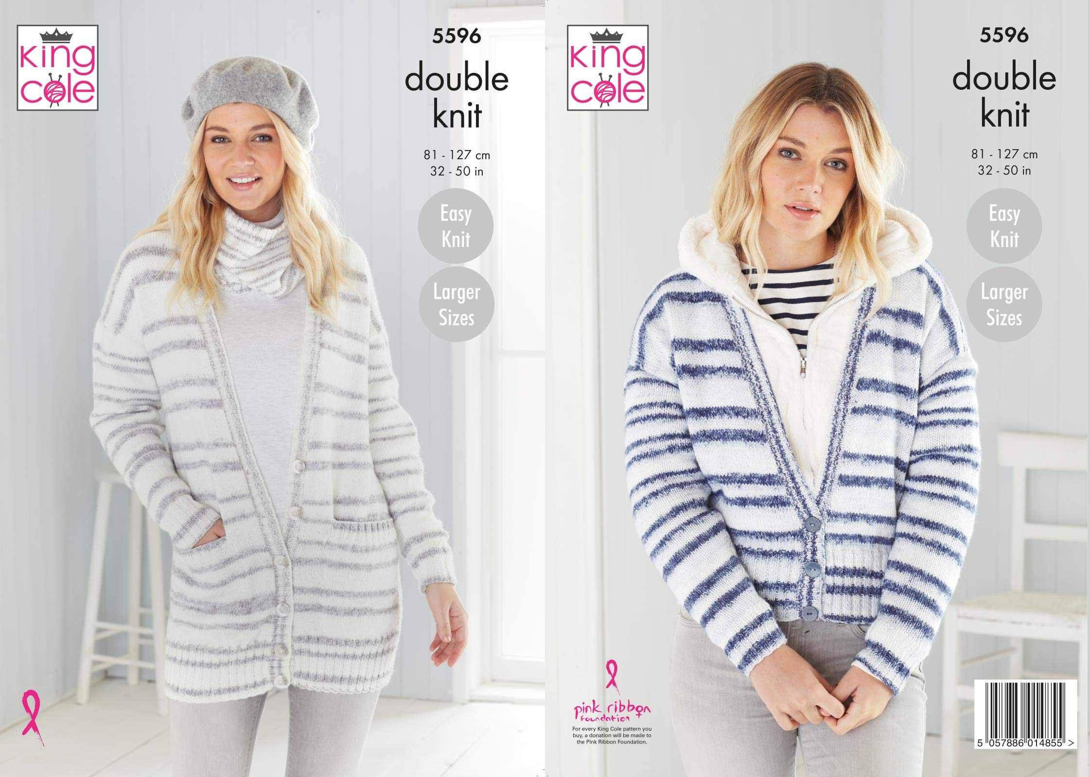 King Cole 5596 Knitting Pattern Womens Easy Knit Cardigans and Snood in Stripe DK,Multicolor,32" - 50" (81cm - 127cm) Bust.