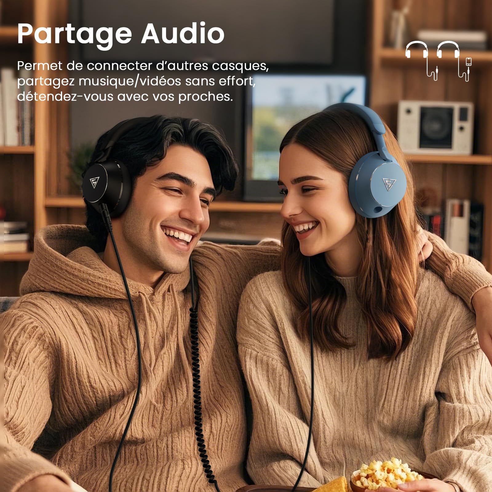 DOQAUS Casque Filaire, Contrôleur 50 mm, 2 câbles, Interface 3,5 et 6,35 mm, Casque DJ pour PC AMP Recording Phone Piano Guitare (Noir)