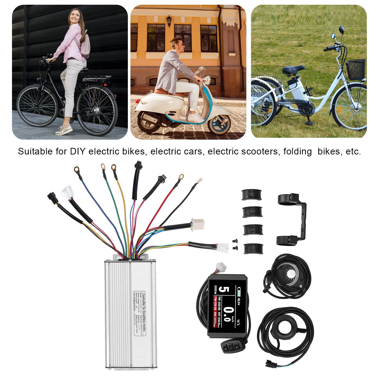 Zestaw do konwersji roweru elektrycznego MAPHRWZ, do samodzielnego roweru elektrycznego z miernikiem LCD8H, przepustnicą kciukową, kontrolerem, okablowaniem czujnika, zasilaczem,