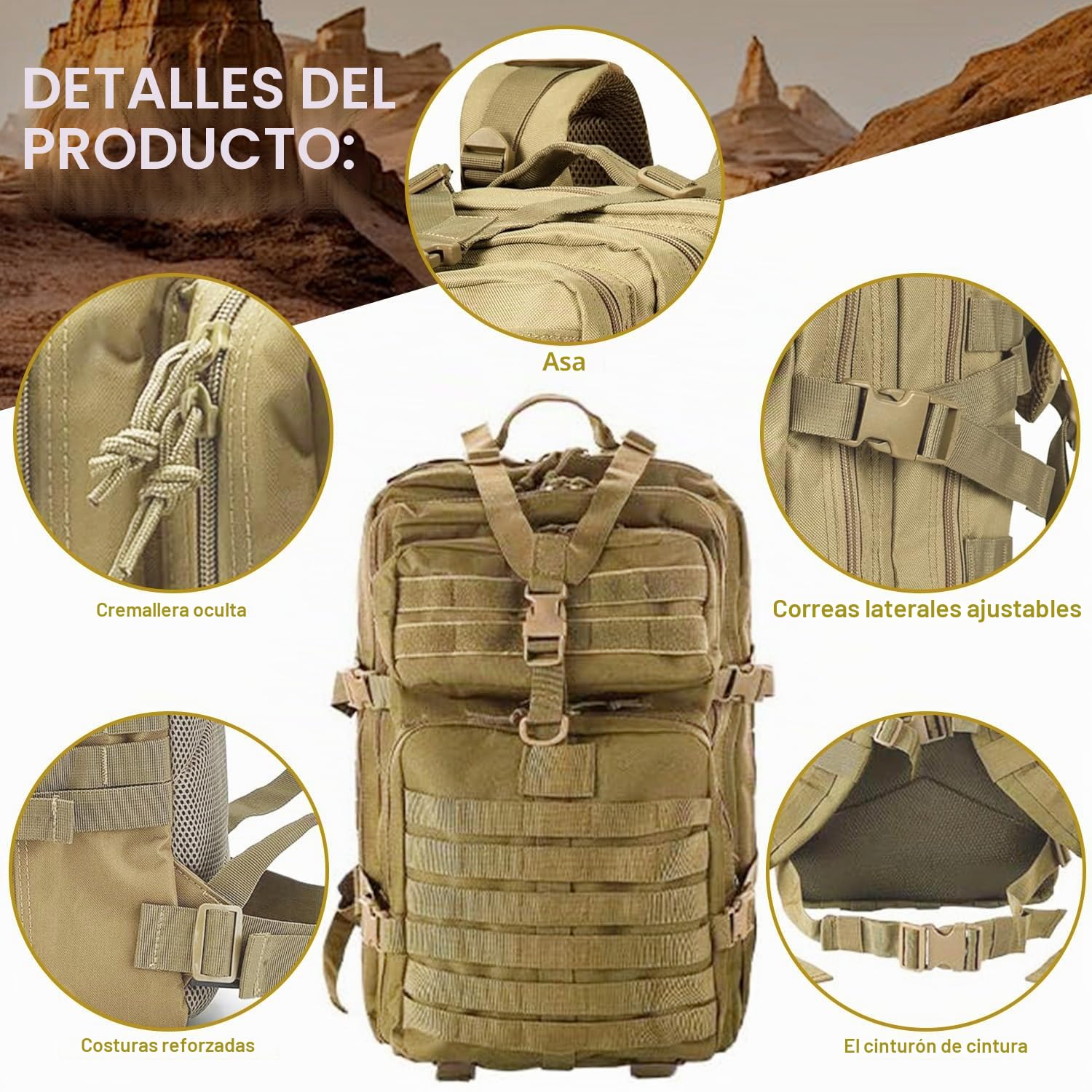 aiGear 45L Mochilas Tácticas Militar Gran Capacidad con Sistema Molle Caqui