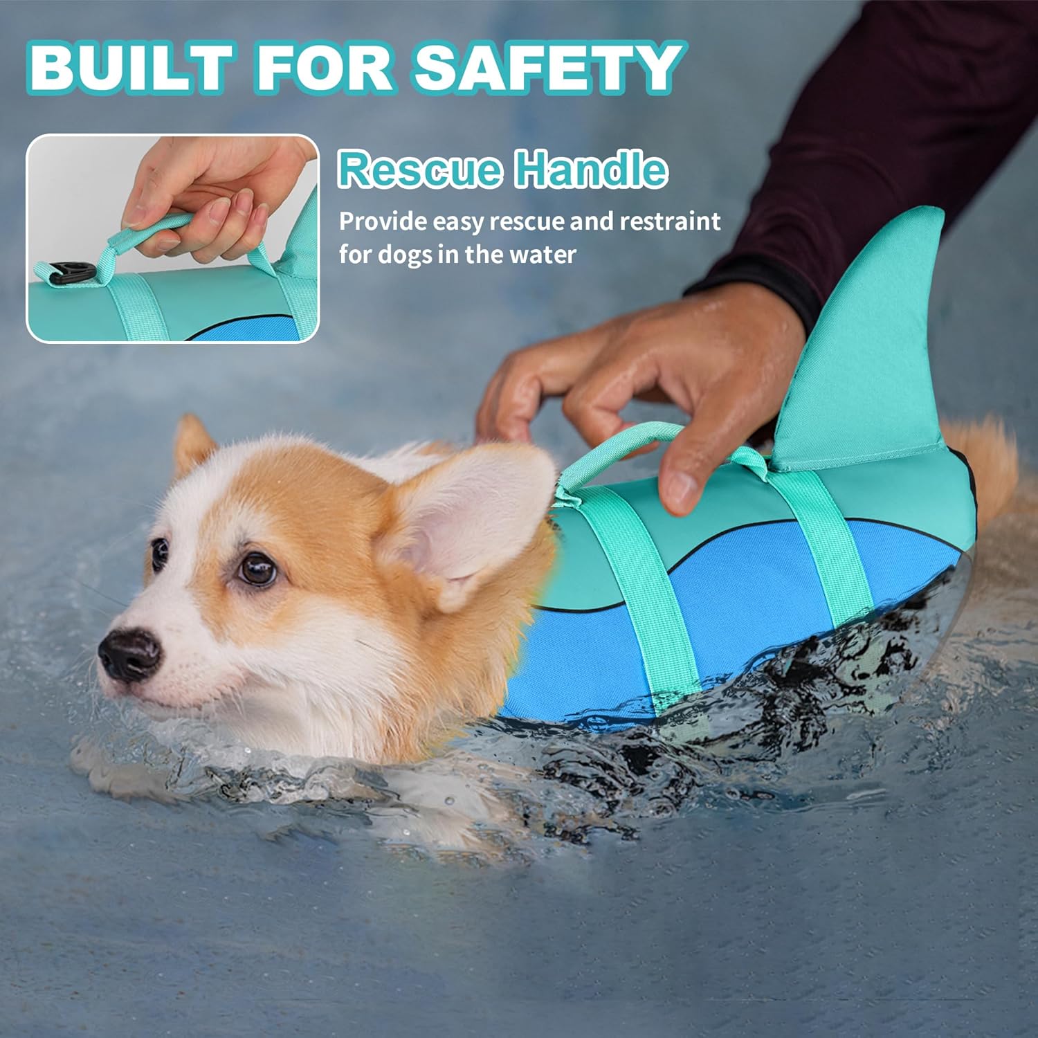 Dogcheer Dog Life Jacket, Cute Shark Dog Life Vest for Swimming Boating with Superior Buoyancy and Rescue Handle, Adjustable Puppy Floating Swim Vest for Small Medium Large Dogs - Pool Blue, XS