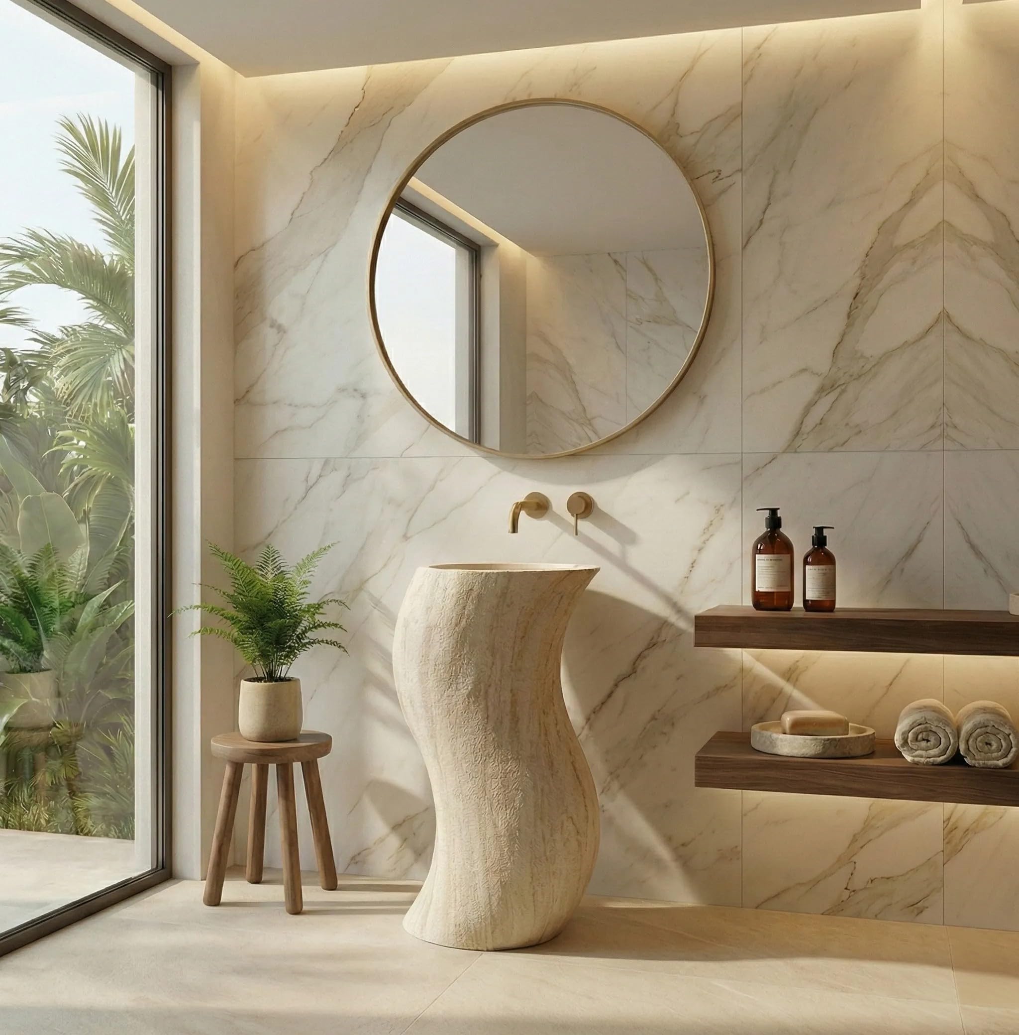 Lavabo De Pie Rea Melody Beige, Stone Imitation 49X39X84Cm