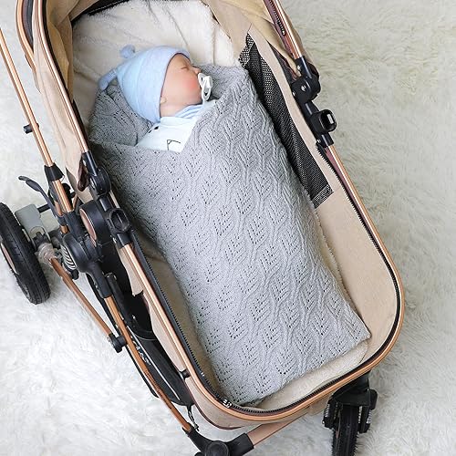 Miniatura 5 de Mantas celulares para bebés, 100% algodón, suave, transpirable, para niños y niñas, 40 x 30 pulgadas, color gris