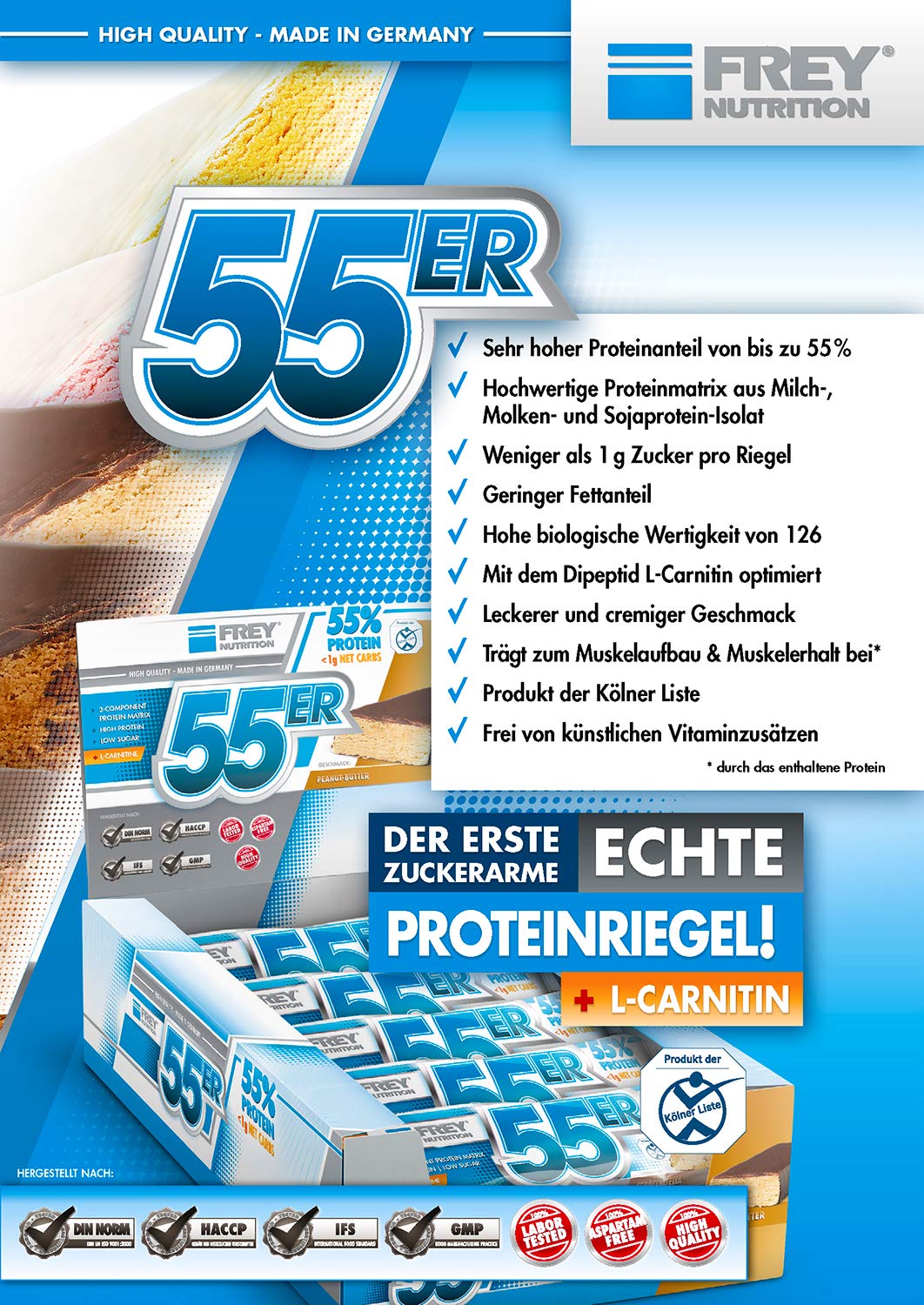 Frey Nutrition - Barritas de proteínas 55, 20 barritas (20 x 50 g)