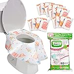 Potty Shields Toilet Seat Covers Disposable (20 pk, Dinosaurs) - XL Waterproof Toilet Cover for Toddlers, Kids & Adults - Portable & Individually Wrapped for Travel, Potty Training, Public Restrooms