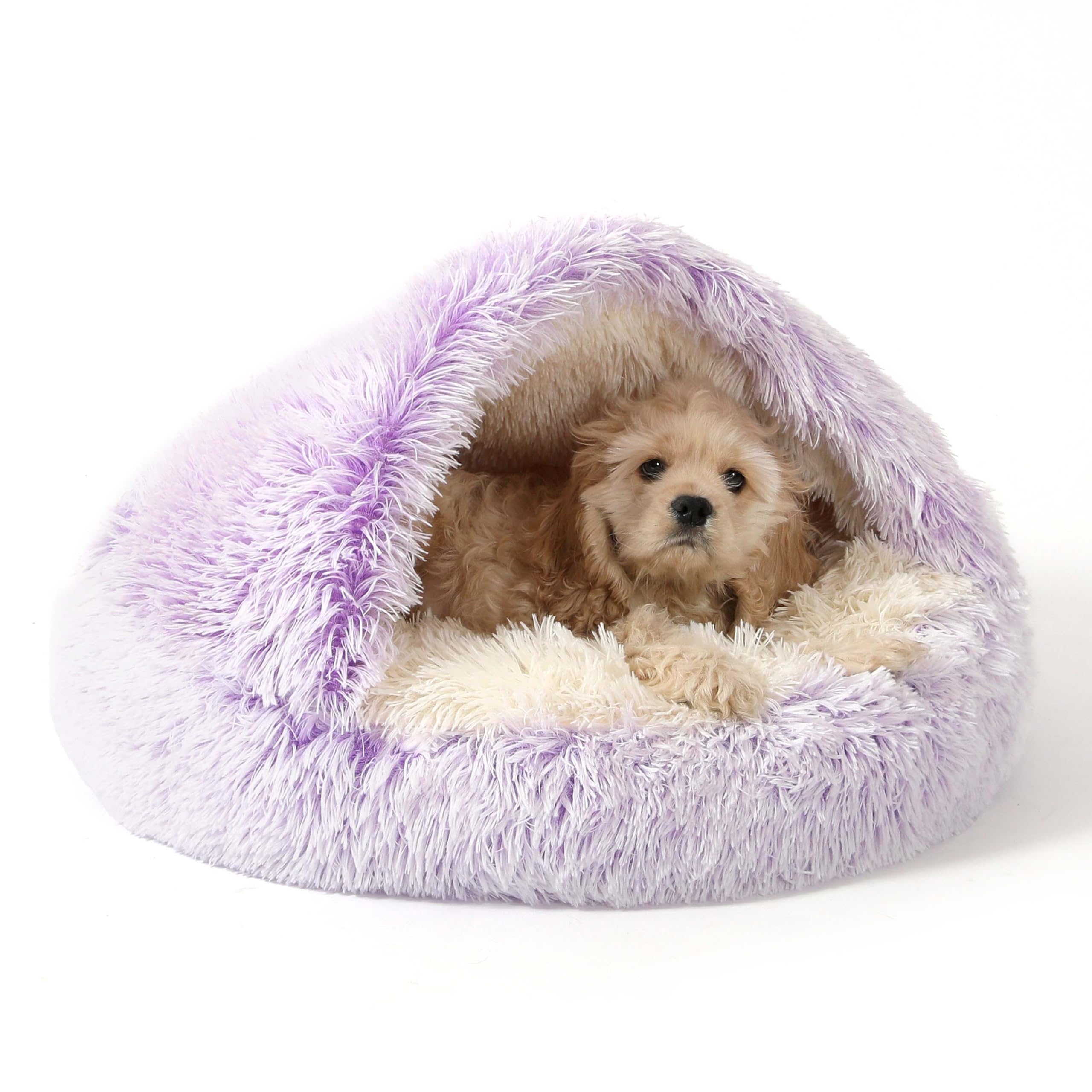 NOYAL Hooded Donut Bed, Calming Cave for Cats &amp; Small Dogs