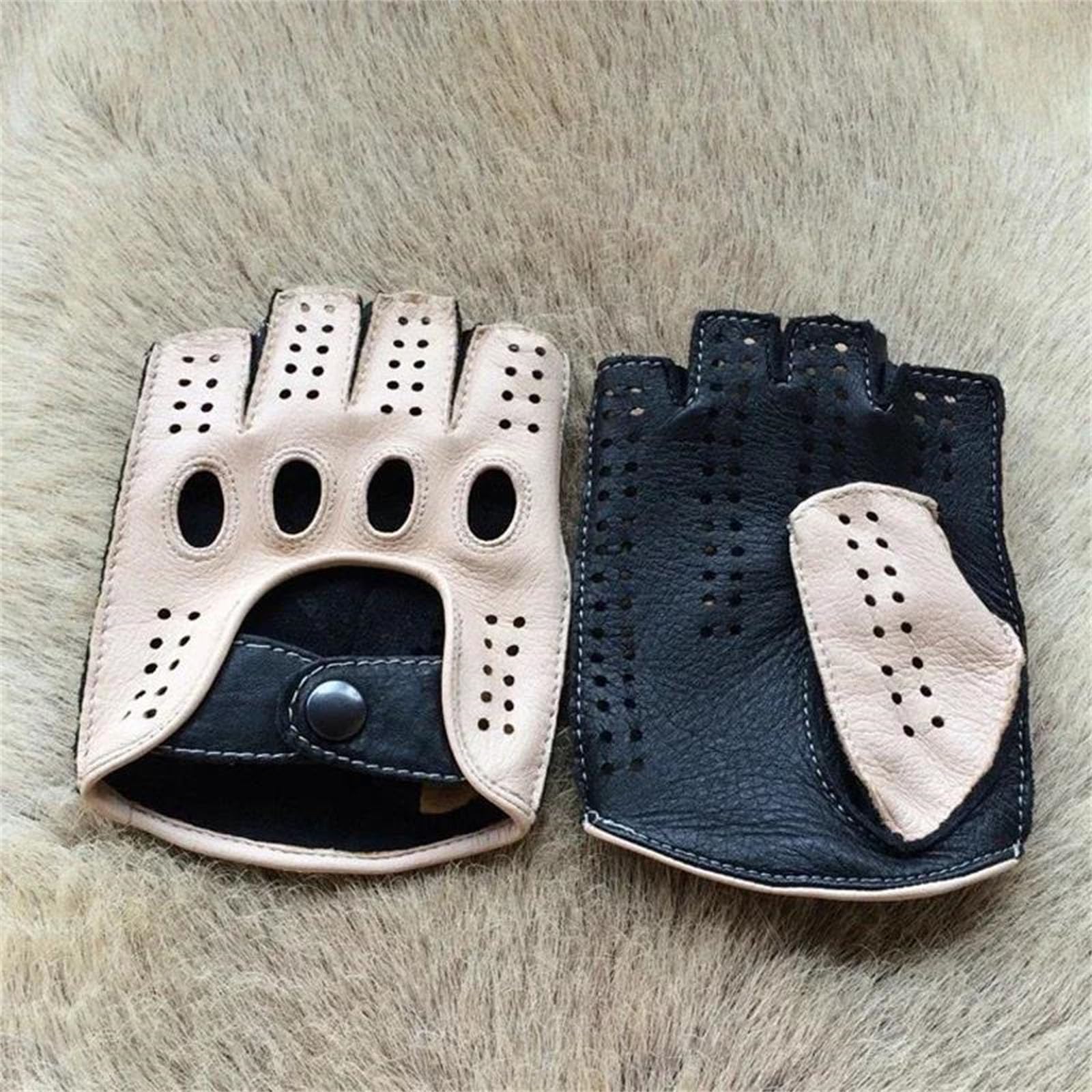 Herren-Lederhandschuhe, Halbfinger, atmungsaktiv, lässig, Motorradfahren