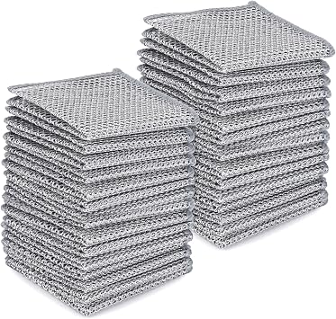 Tecbeauty 30Pcs Multipurpose Wire Dishwashing Rags for Wet and Dry, 7.87" x 7.87" Non Scratch Steel Wire Dishcloth, Double Layer Reusable Metal Cleaning Cloth for Cookware, Sinks, Dishes, Stove Tops