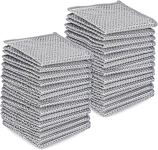 Tecbeauty 30Pcs Multipurpose Wire Dishwashing Rags for Wet and Dry, 7.87" x 7.87" Non Scratch Steel Wire Dishcloth, Double Layer Reusable Metal Cleaning Cloth for Cookware, Sinks, Dishes, Stove Tops