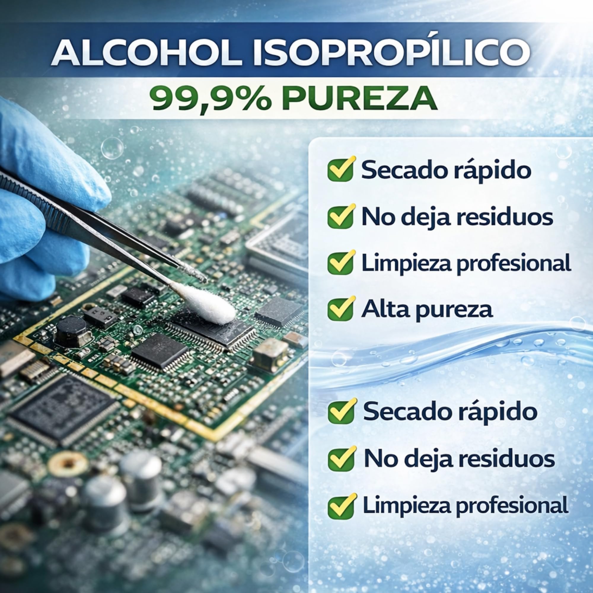 Alcohol Isopropílico 99,9% Puro 1 Litro Limpieza Electrónica Óptica