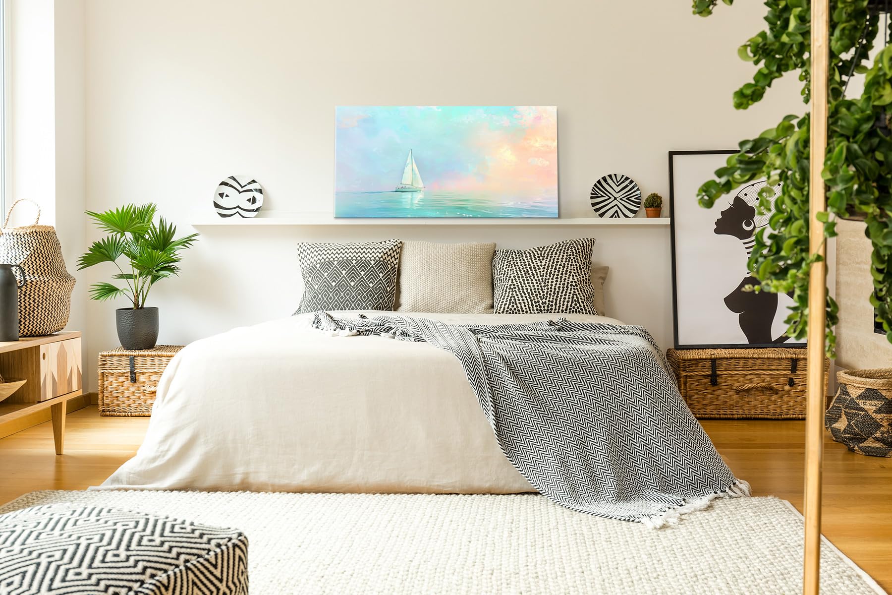 Quadro Barche A Vela 120x60 Cm – Stampa Su Tela, Stile Marittimo, Colori Blu – Per Soggiorno, Ufficio, Casa Vacanze