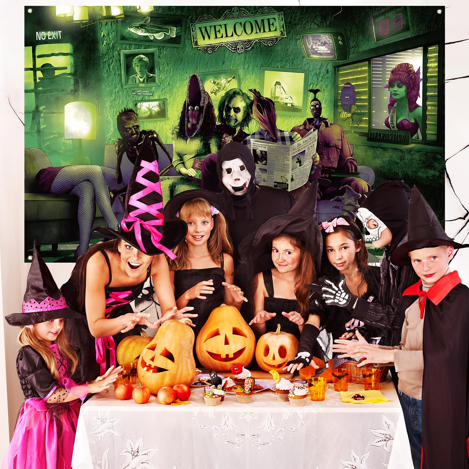 Rvsticty Scary Creepy Halloween Photo Backdrop Classic Movie Role Beetlejuice Banner Horror Party Decorations and Supplies for Home-71×43''