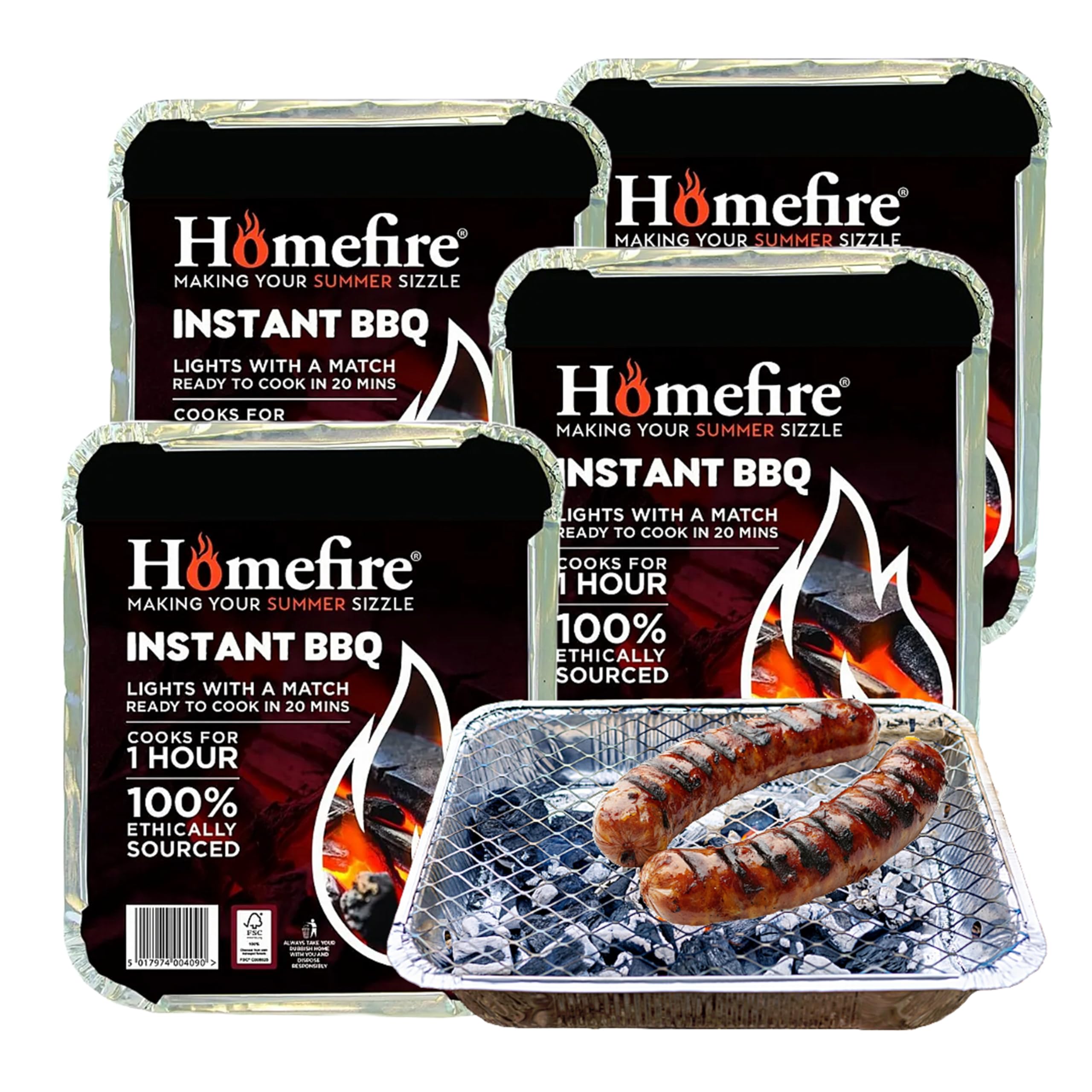 Disposable Portable BBQ Grill Tray - Pack of 4 Instant Light Charcoal Barbecues Grill Tray with Topline Card for Garden BBQs, Camping BBQ, Fishing or Picnic Set