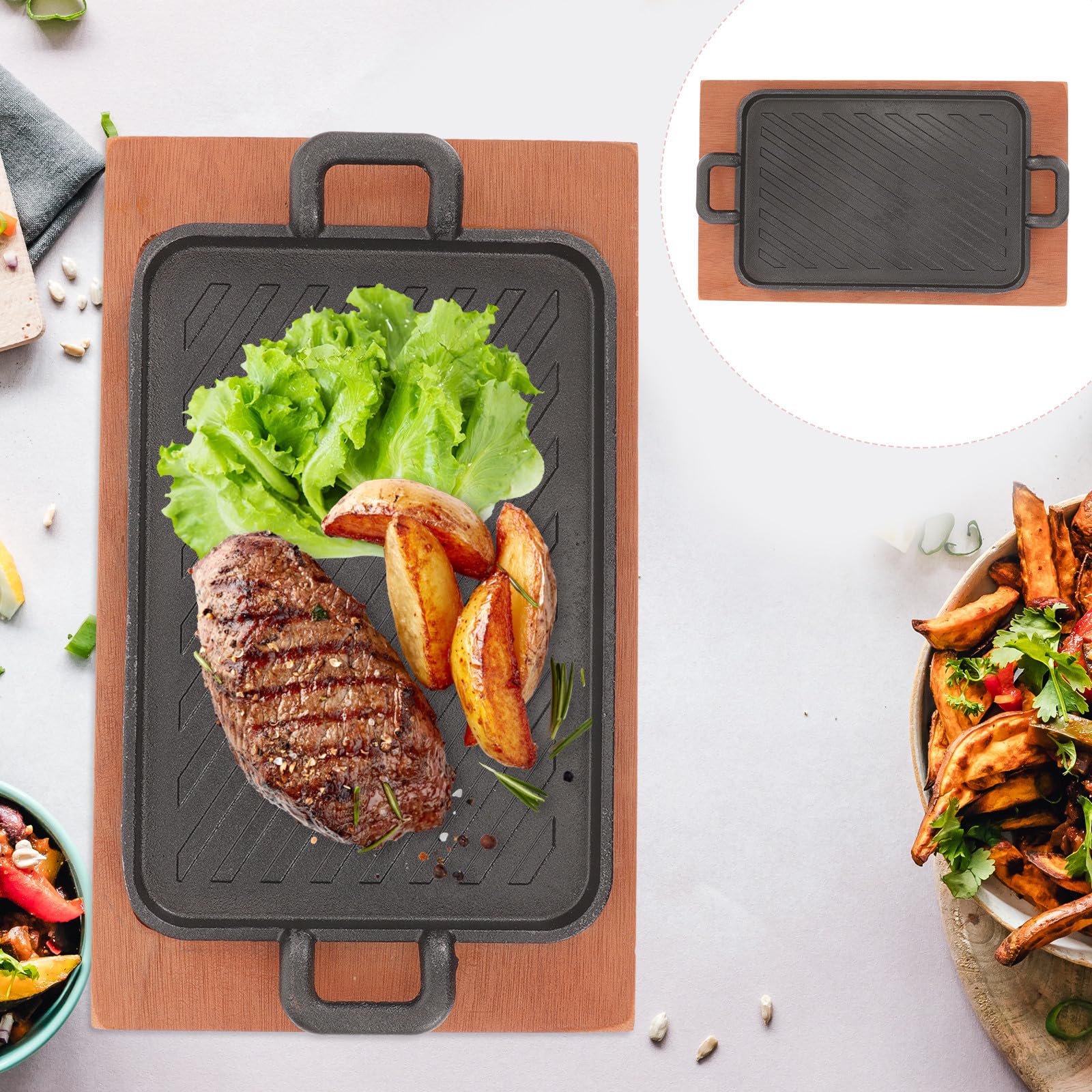 Alipis Sartén de Hierro para Asar Plancha Gruesa y Doble Asa, Resistente y Fácil de Almacenar, Adecuado para Cocinar al Aire Libre y Camping