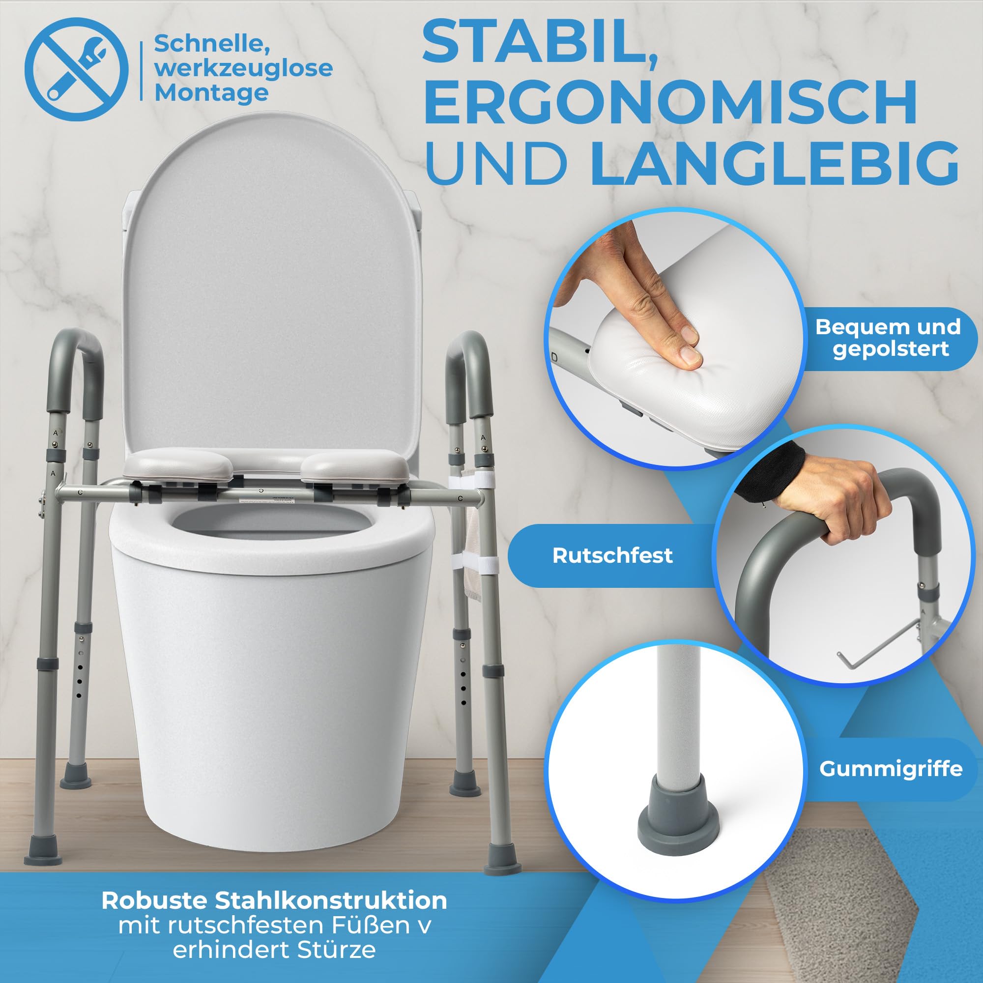 Toilettensitzerhöhung mit Armlehnen, WC Sitzerhöhung für Senioren, Senioren Toilettensitzerhöher mit Höhenverstellbaren, Erhöhter Toilettensitz, toilettenerhöhung, Wc sitzerhöhung