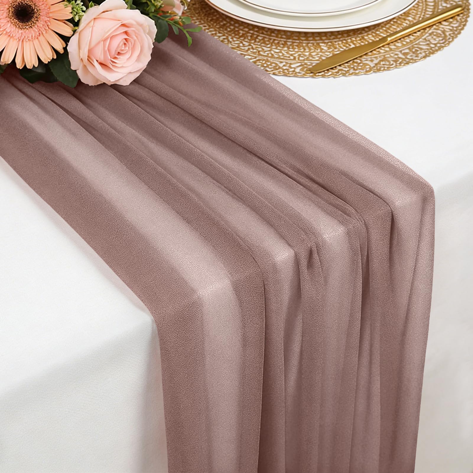 Chiffon Table Runner Dirty Pink, 77 x 300 cm Soft and Comfortable Table Runner for Boho Wedding, Party, Baptism Decor, Baby Shower, Bridal Shower Kitchen Table Decoration โ image 1