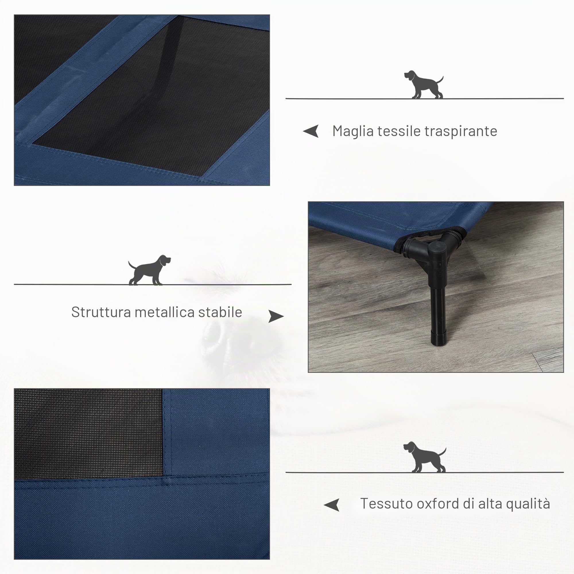 PawHut Letto rialzato per cani Textilene microforato 92x76x18cm Blu