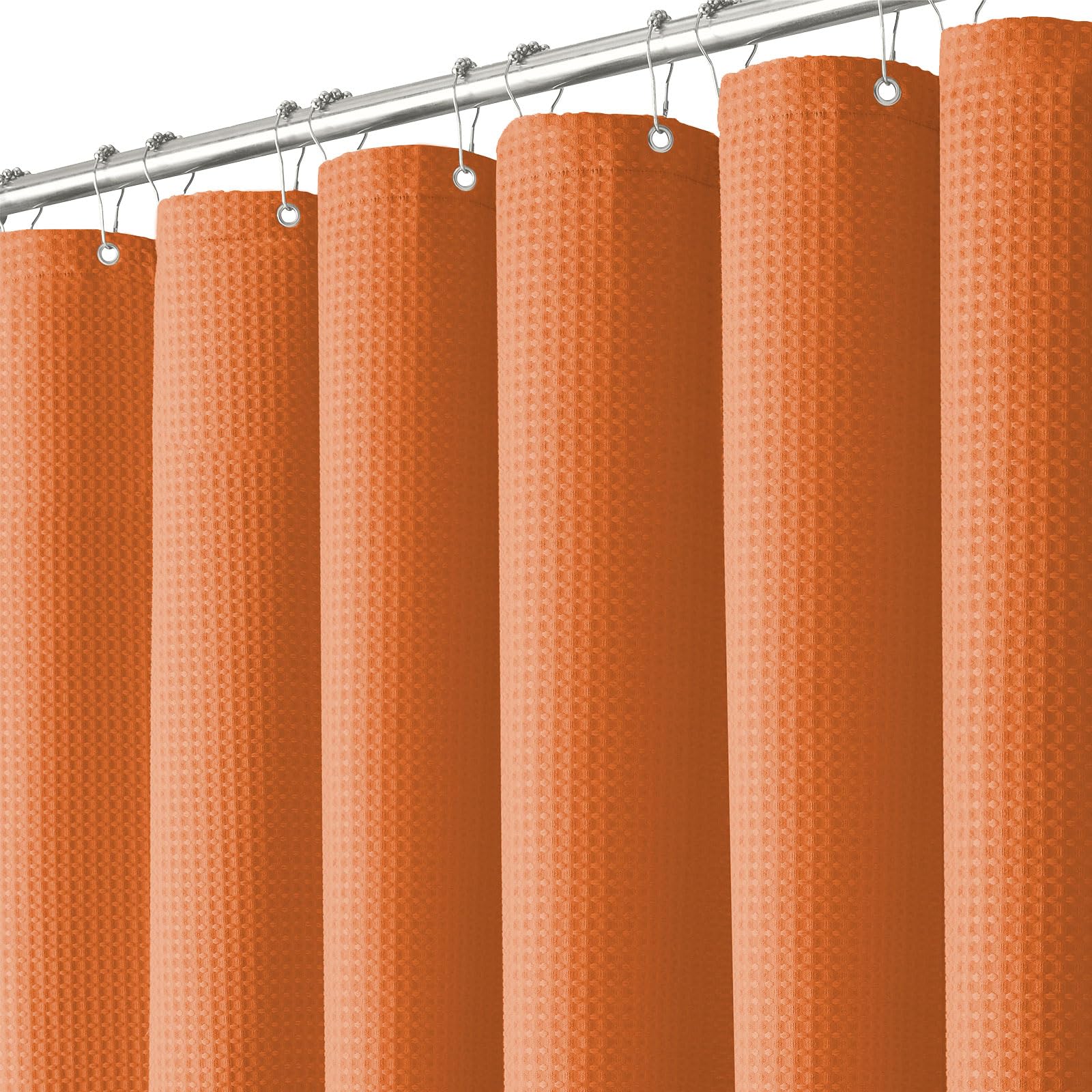 BTTN 182 x 214cm Drop Waffle Shower Curtain, Extra Long Weighted Mould Proof Resistant Shower Curtains, Washable Fabric Thick Hotel Luxury Modern Shower Curtain Set with 12 Plastic Hooks, Burnt Orange